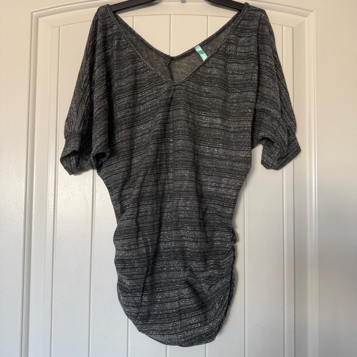 Y2K Charcoal Shimmer Ruched Tunic Top  Draped Metallic