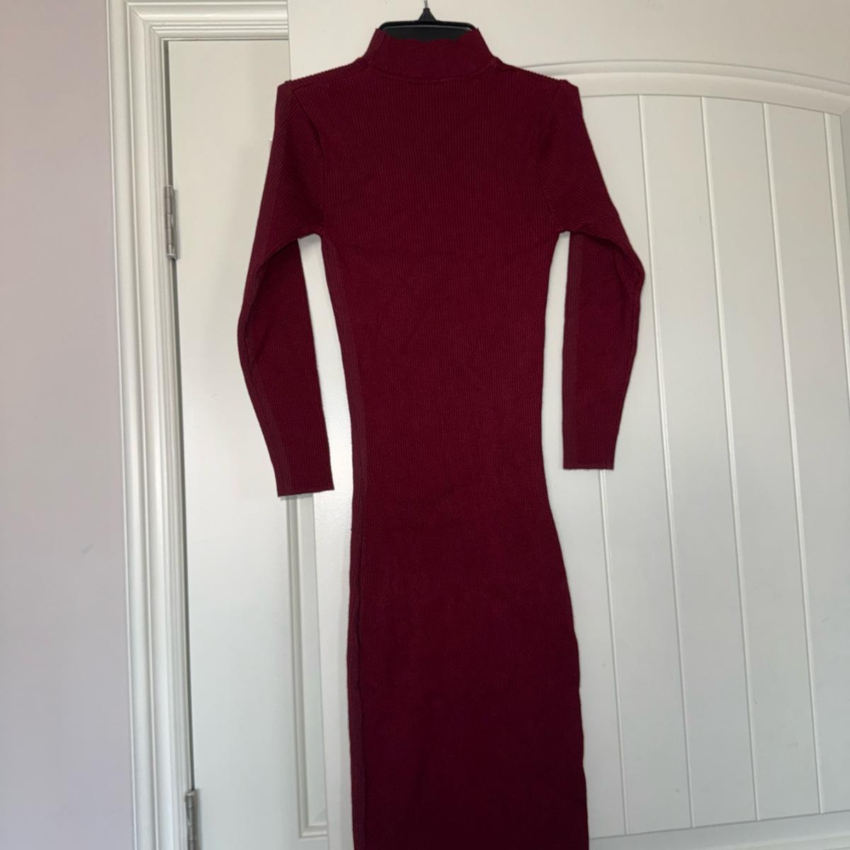 Burgundy Ribbed Knit Bodycon Midi Dress  Turtleneck - Los Angeles, California - FleaMarketBay