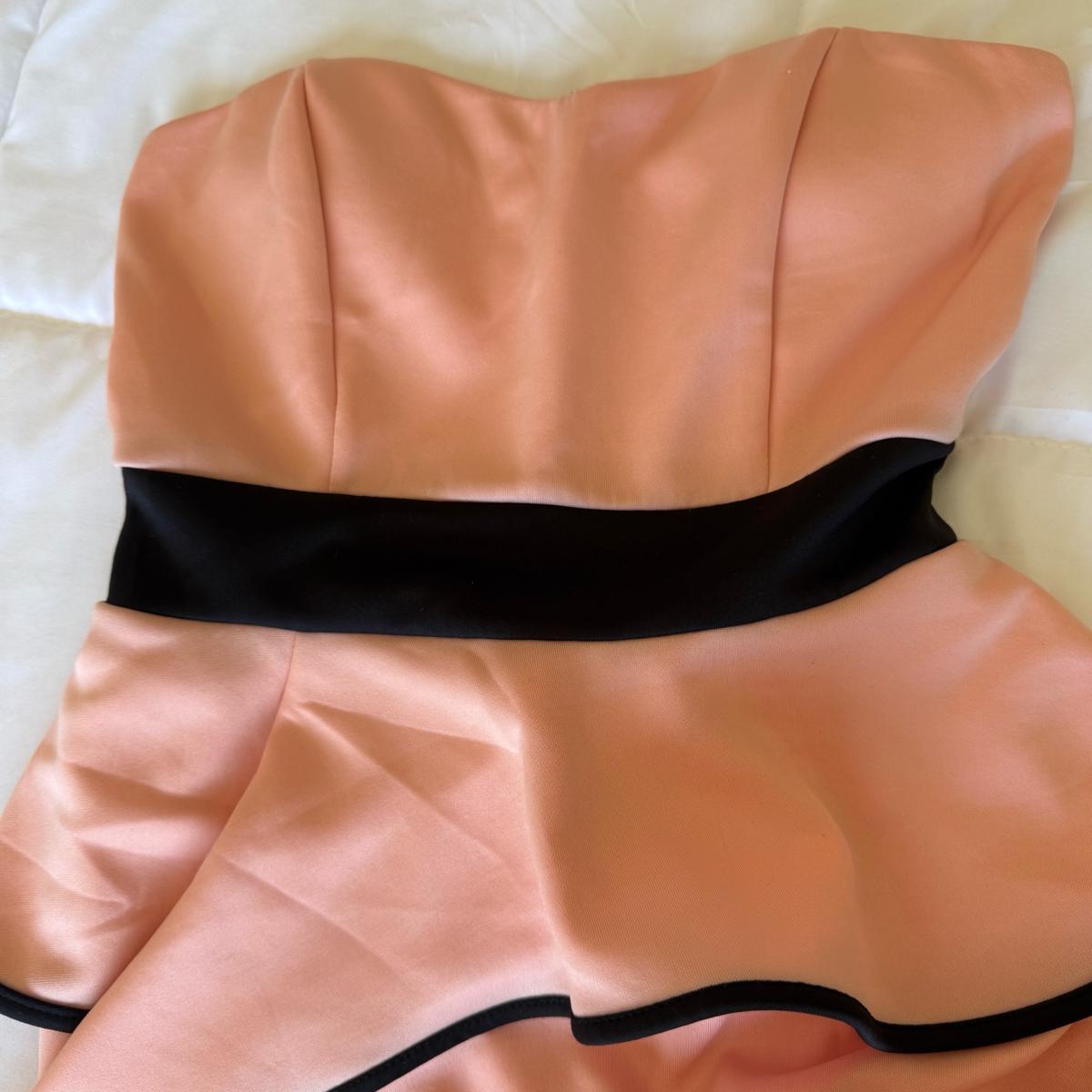 Elegant Peach Strapless Peplum Cocktail Dress - Los Angeles, California - FleaMarketBay