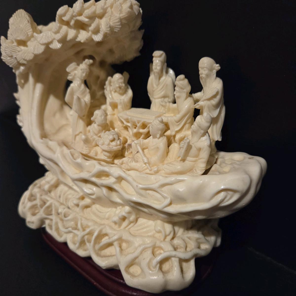 Detailed chinese sculpture with figures and ornate desi - Inglewood, California - FleaMarketBay