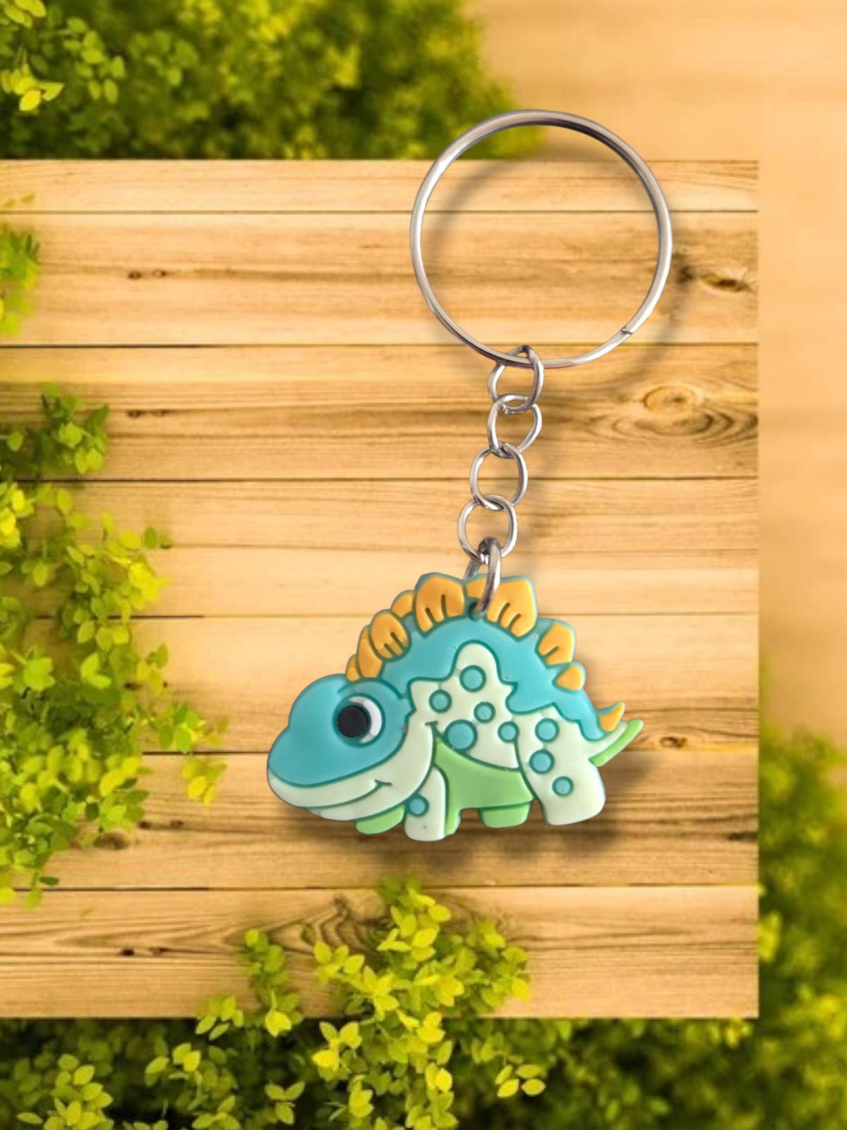 Cute Dinosaur Keychain Charm  Blue Green Stegosaurus