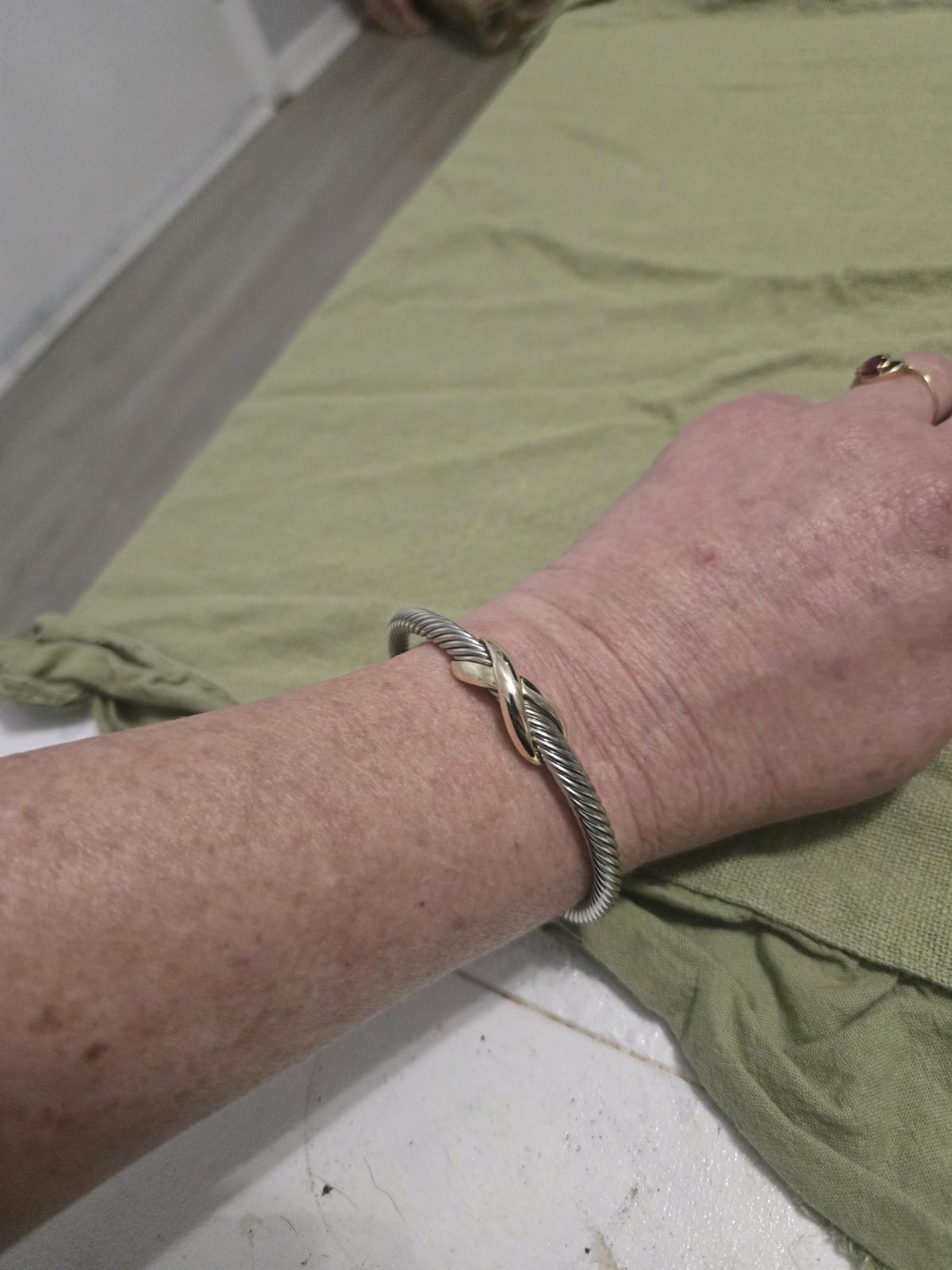 Sterling Silver Cable Cuff Bracelet with Gold Tone Accent - Adamsville, Alabama - FleaMarketBay