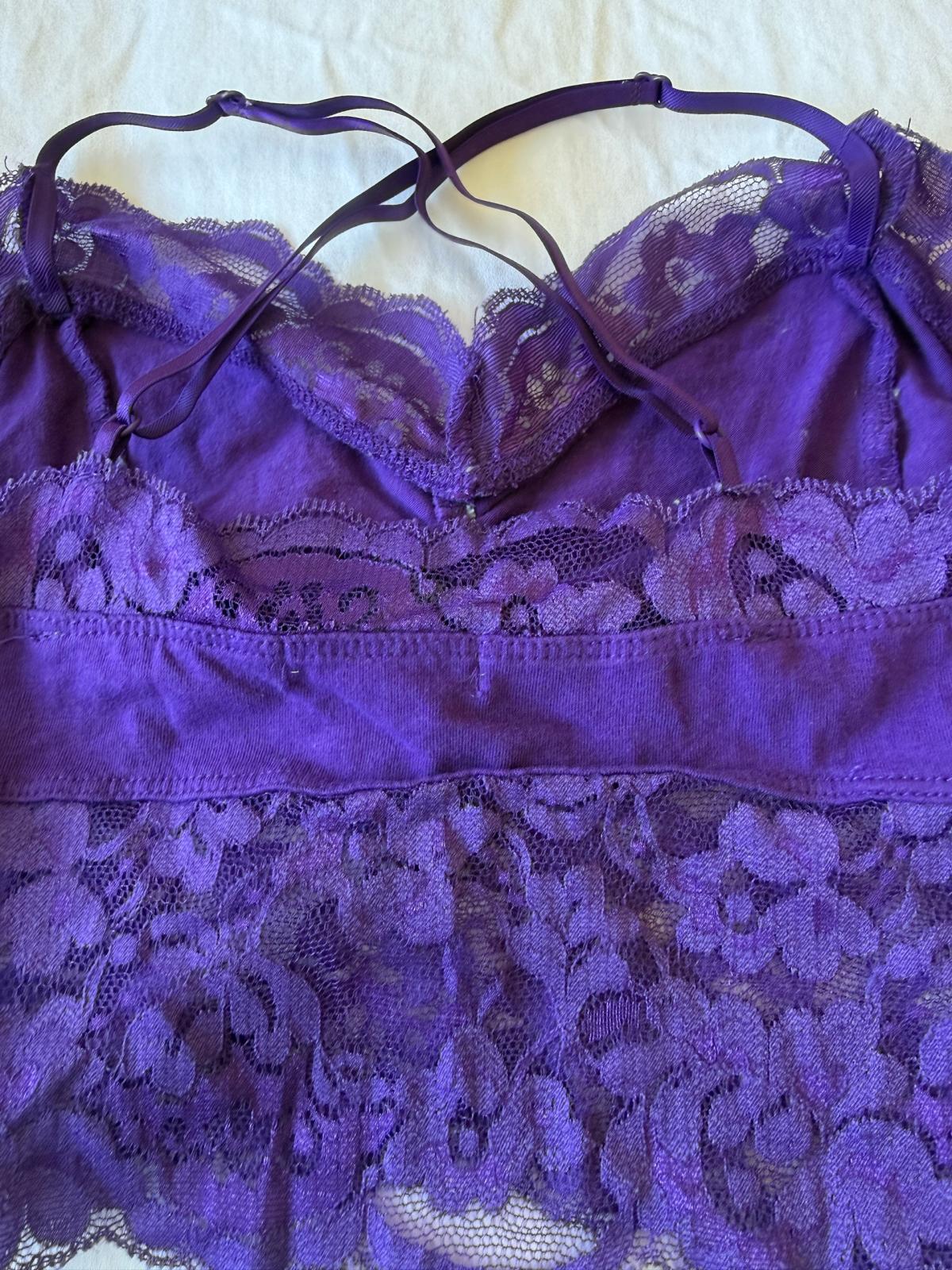 Romantic Violet Lace Bralette Crop Top  Silky Satin  Floral - Los Angeles, California - FleaMarketBay