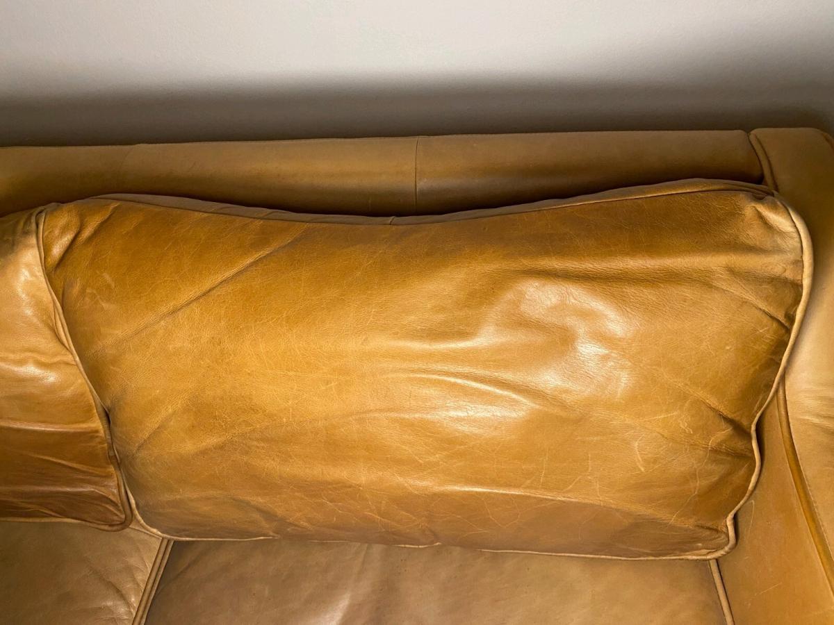 West Elm Leather Sofa 3Seat CamelTan 680 Delivery Available - Adams, New York - FleaMarketBay