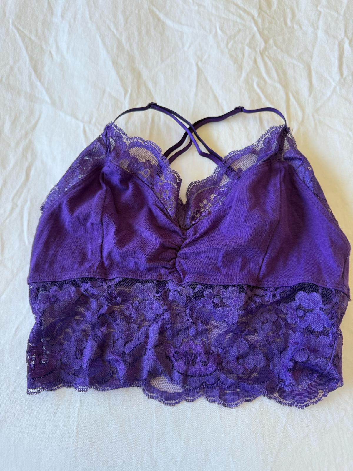 Romantic Violet Lace Bralette Crop Top  Silky Satin  Floral