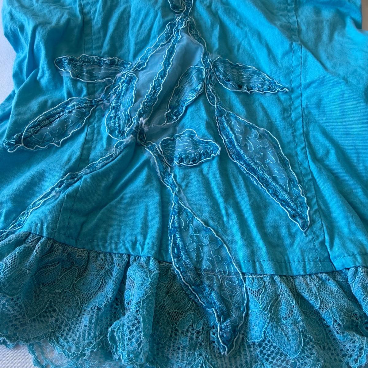 Y2K Turquoise Padded Halter Cami Top  Lace Appliqu Boho Fai - Los Angeles, California - FleaMarketBay