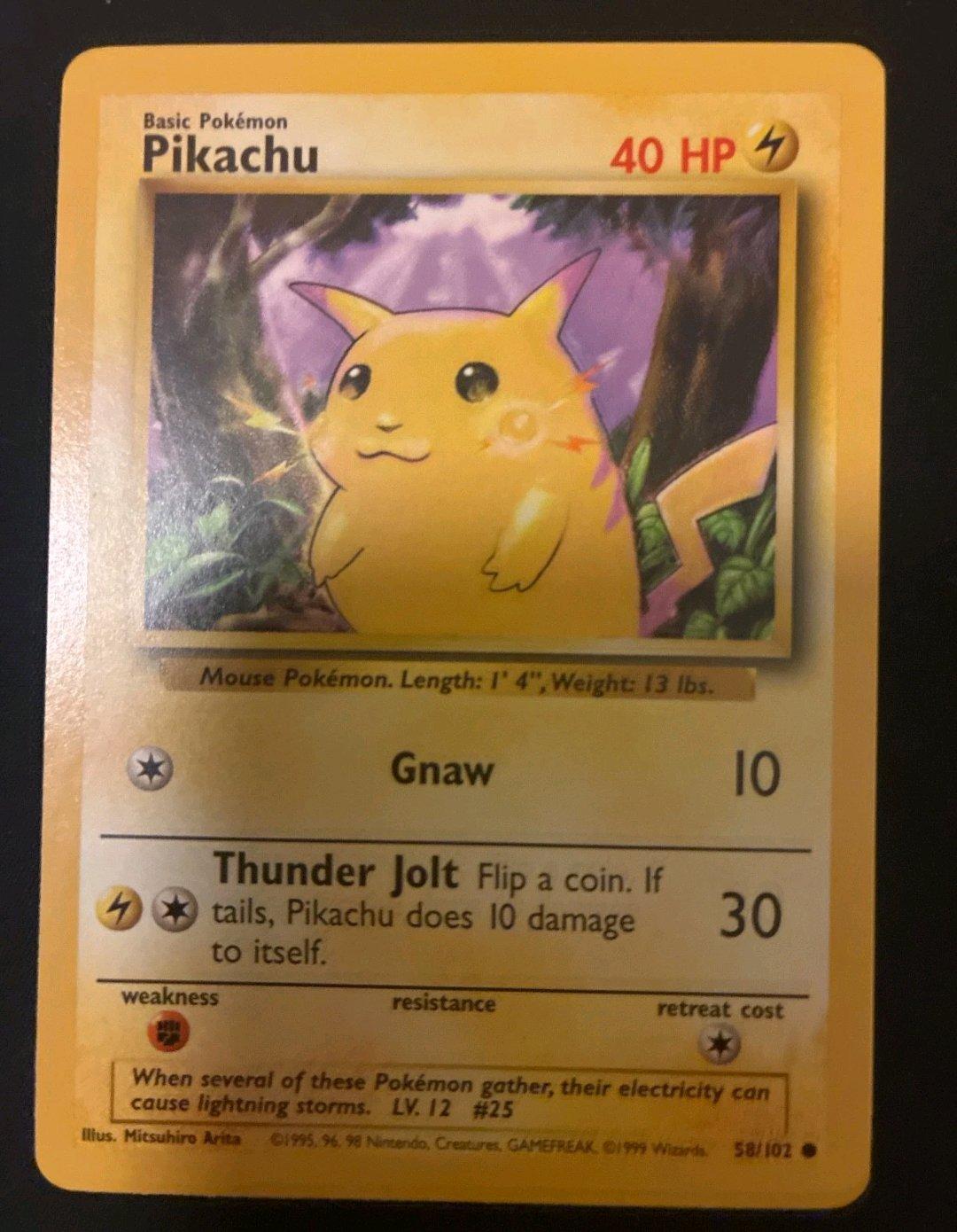 Pikachu 1999 Yellow Cheeks Vintage Pokemon Card 58102 NM