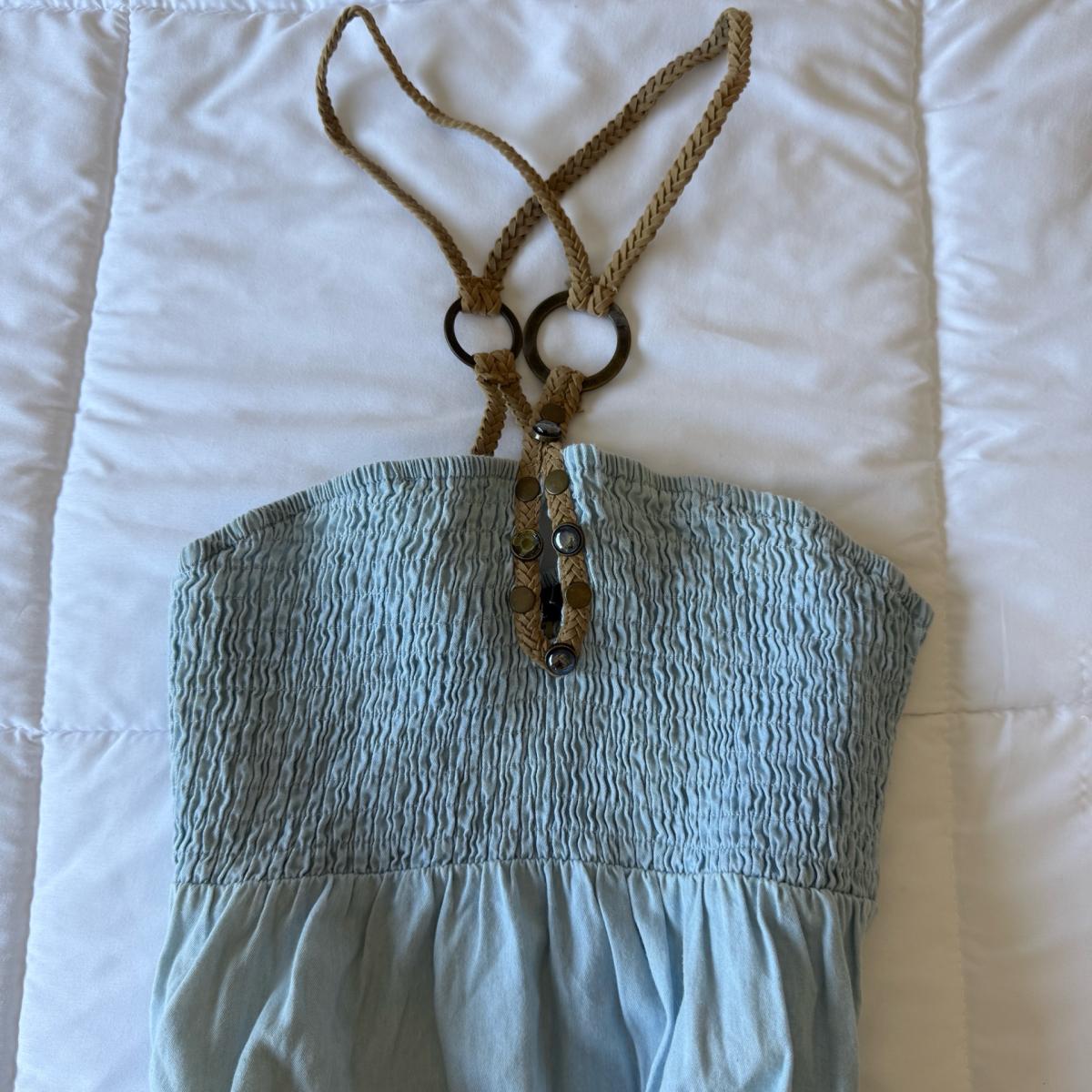 Mustard Seed Y2K Boho Seafoam Halter Mini Dress  Fairycore - Los Angeles, California - FleaMarketBay
