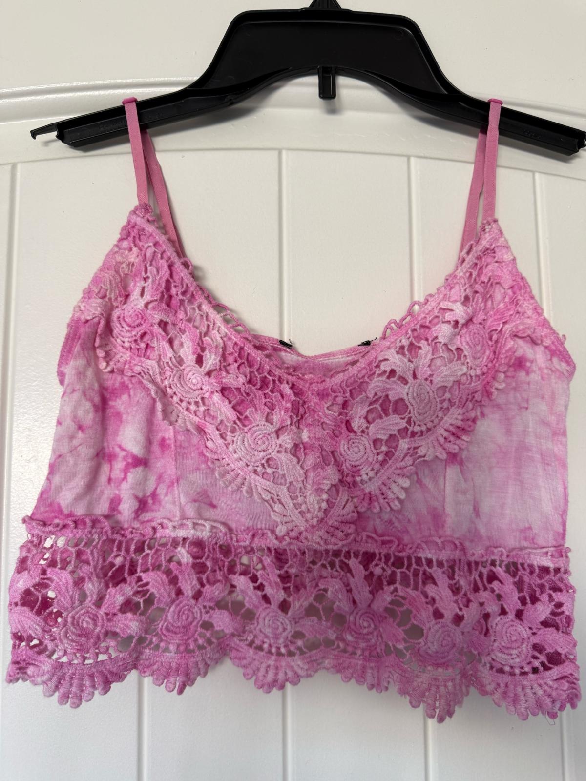 Pink TieDye Lace Bralette Crop Top  Boho Festival Style Cami