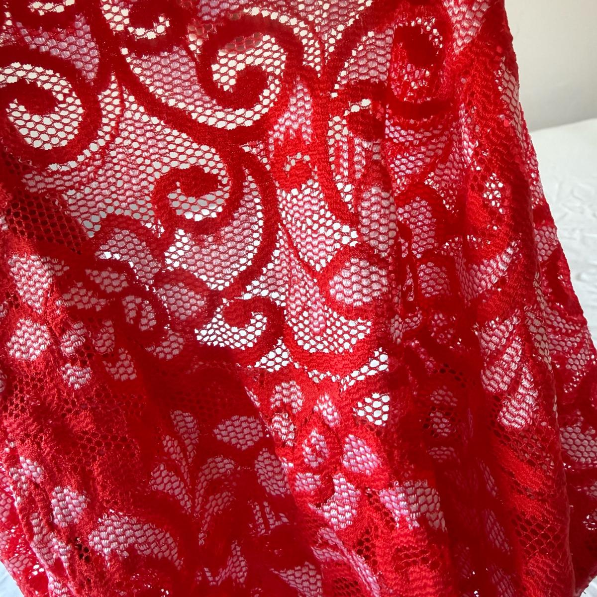 Red Floral Lace Halter Top  Sheer Plunge Babydoll  Romantic - Los Angeles, California - FleaMarketBay