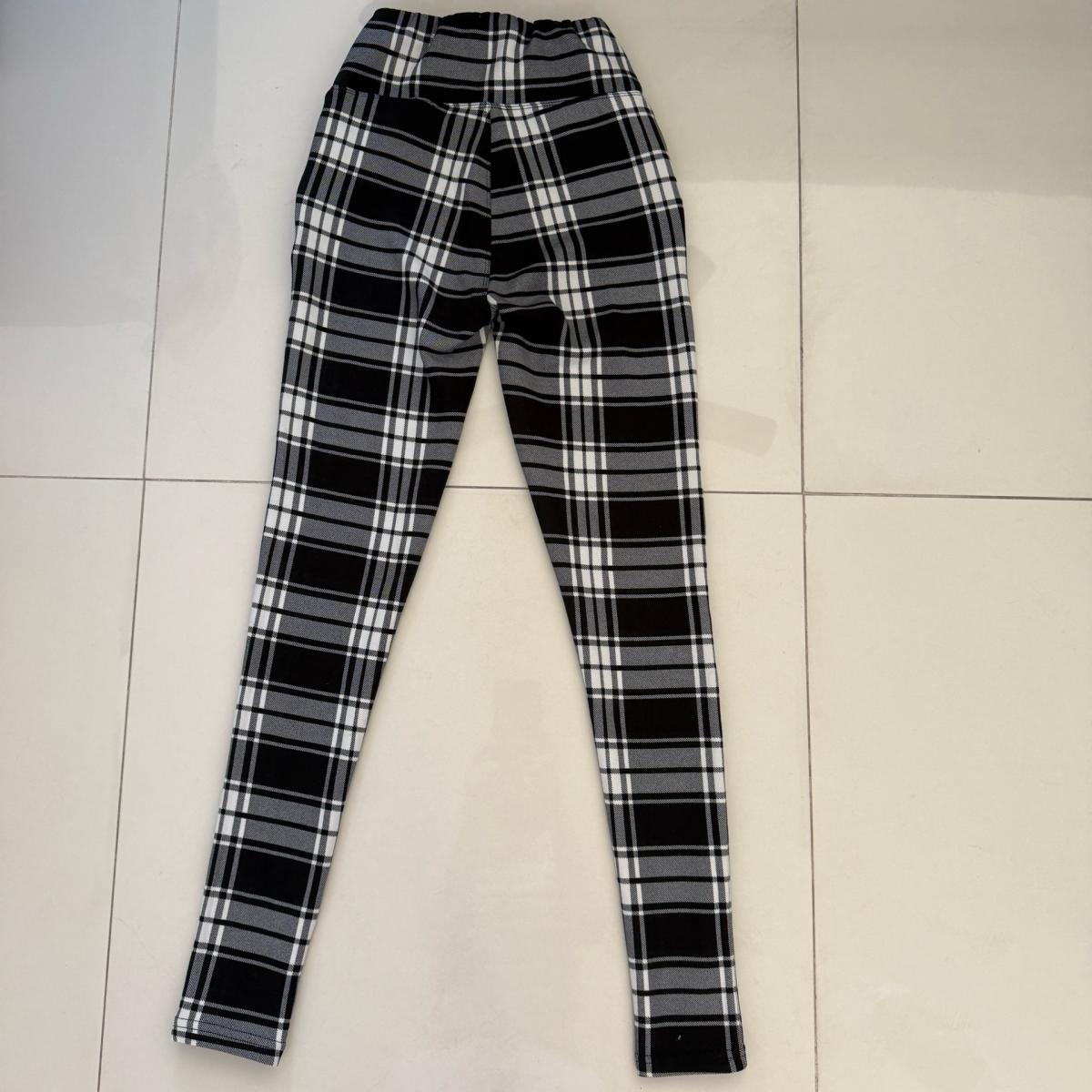 Black  White Plaid HighWaisted Skinny Pants with Zip Detail - Los Angeles, California - FleaMarketBay