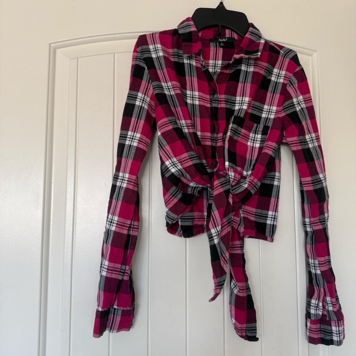 Papaya Pink Plaid TieFront Flannel Crop Shirt  Soft Grunge Y