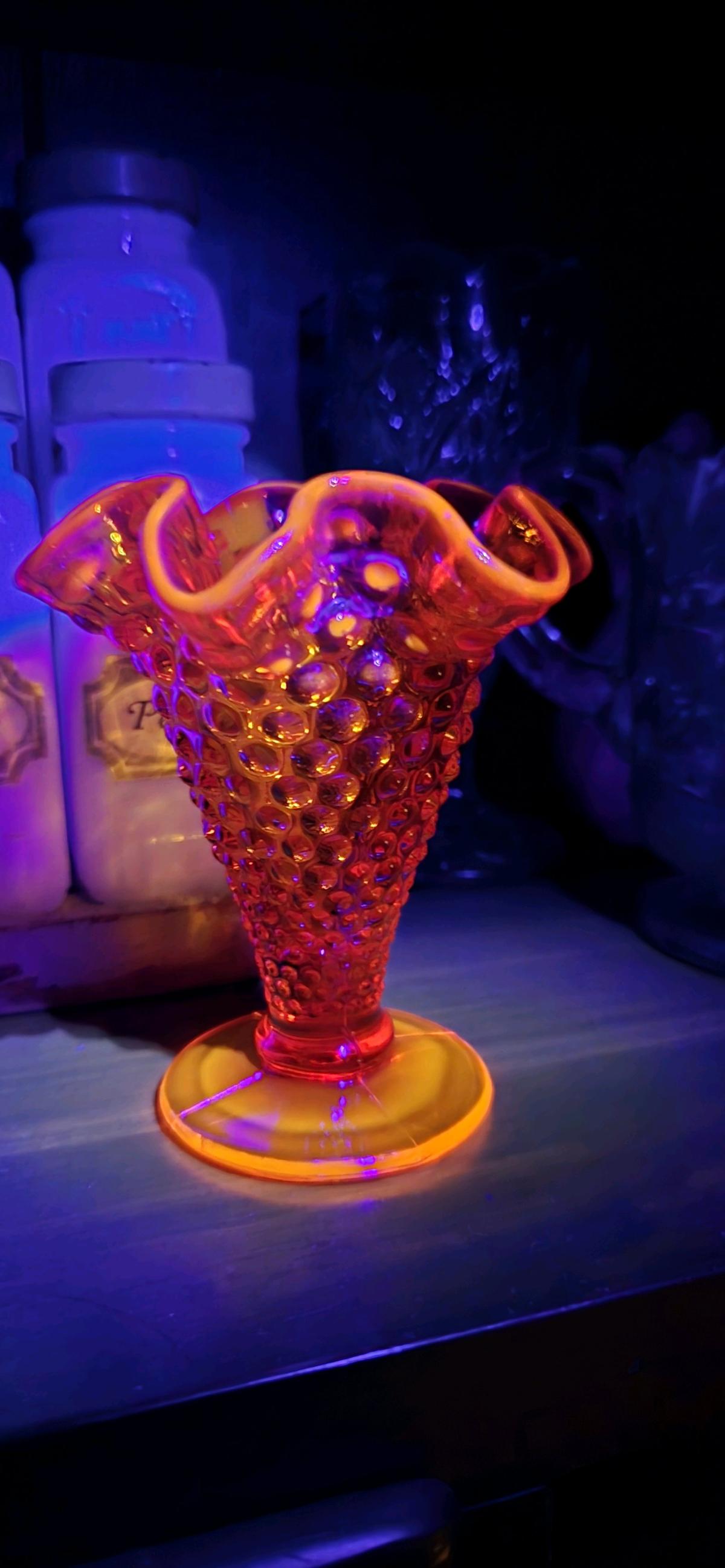 Amberina glass hobnail ruffled vase by Fenton Art Glass - Aurora, Missouri - FleaMarketBay