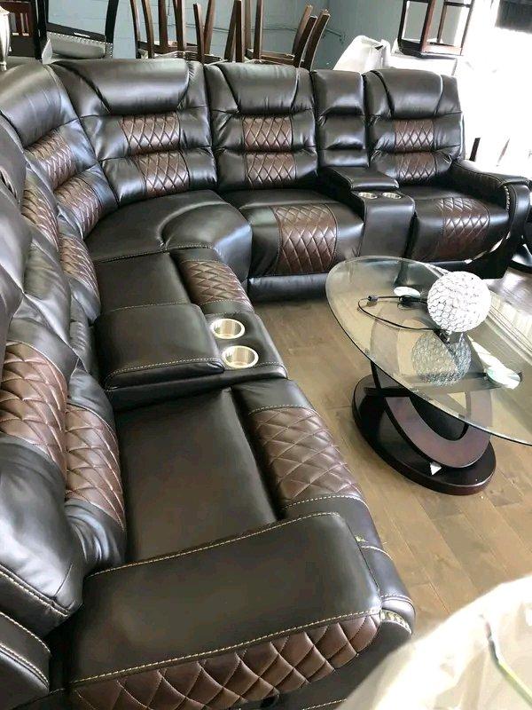 Brown Leather Sectional Recliner  New  Cup Holders  ONLY 53 - Miami, Florida - FleaMarketBay