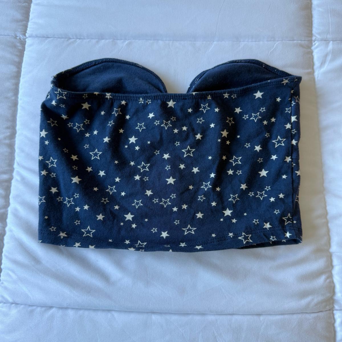 Y2K Navy Star Print Strapless Bandeau Top  Soft Stretch S - Los Angeles, California - FleaMarketBay