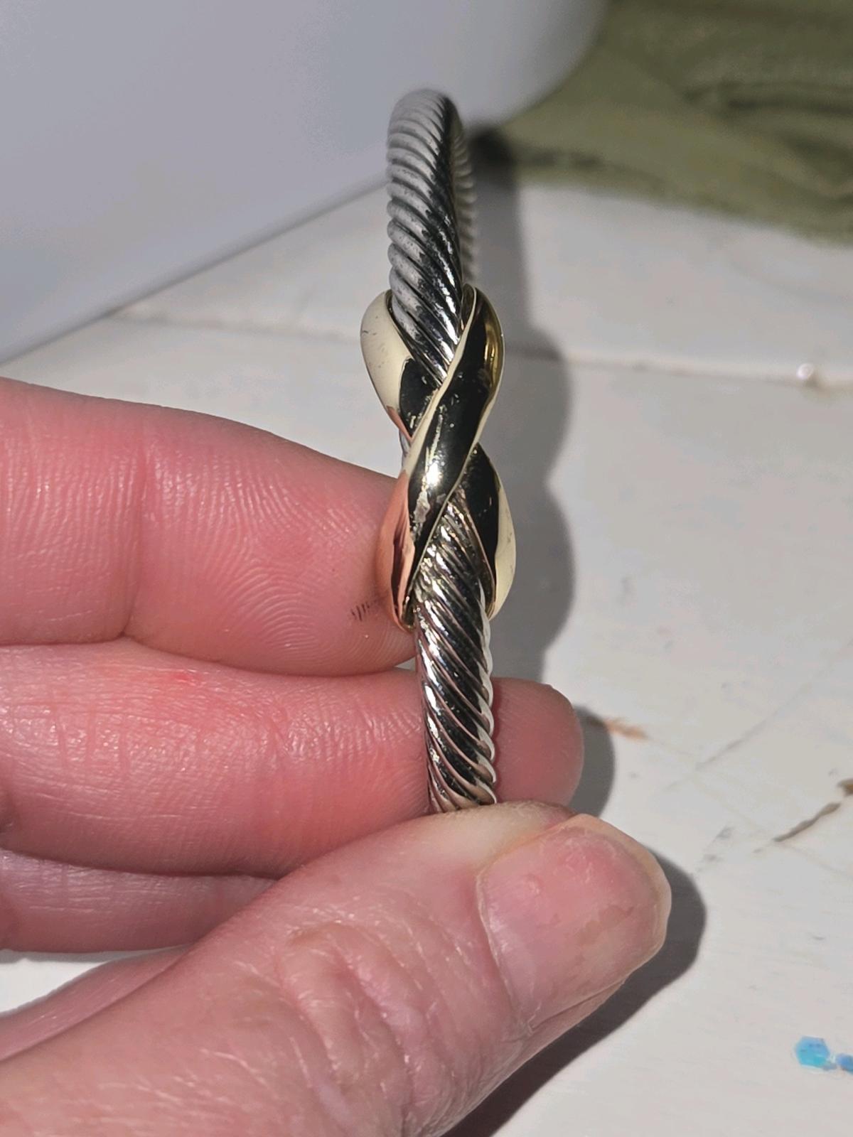 Sterling Silver Cable Cuff Bracelet with Gold Tone Accent - Adamsville, Alabama - FleaMarketBay