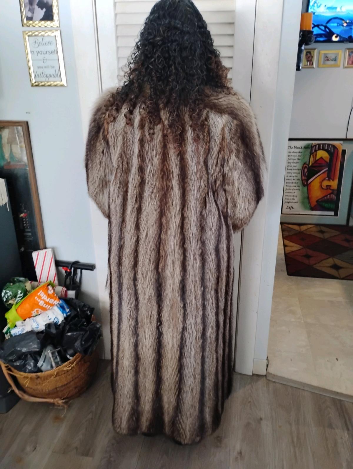luxurious full length striped raccoon coat - Wenham, Massachusetts - FleaMarketBay