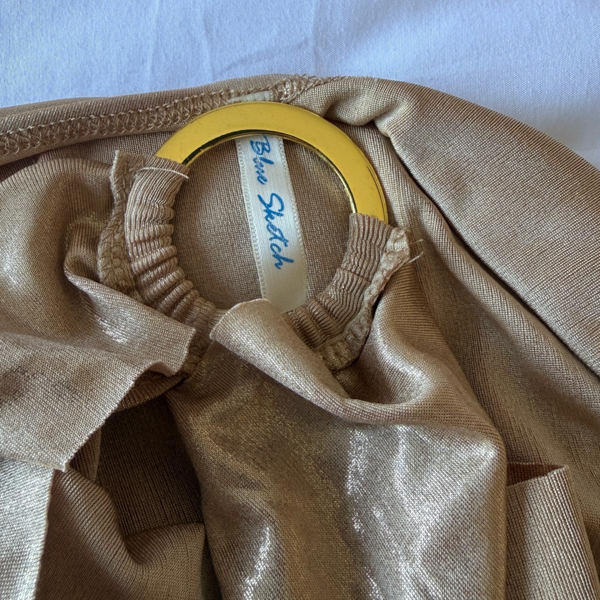 Y2K Gold Metallic Backless Halter Top O Ring Neck Wrap Tie - Los Angeles, California - FleaMarketBay