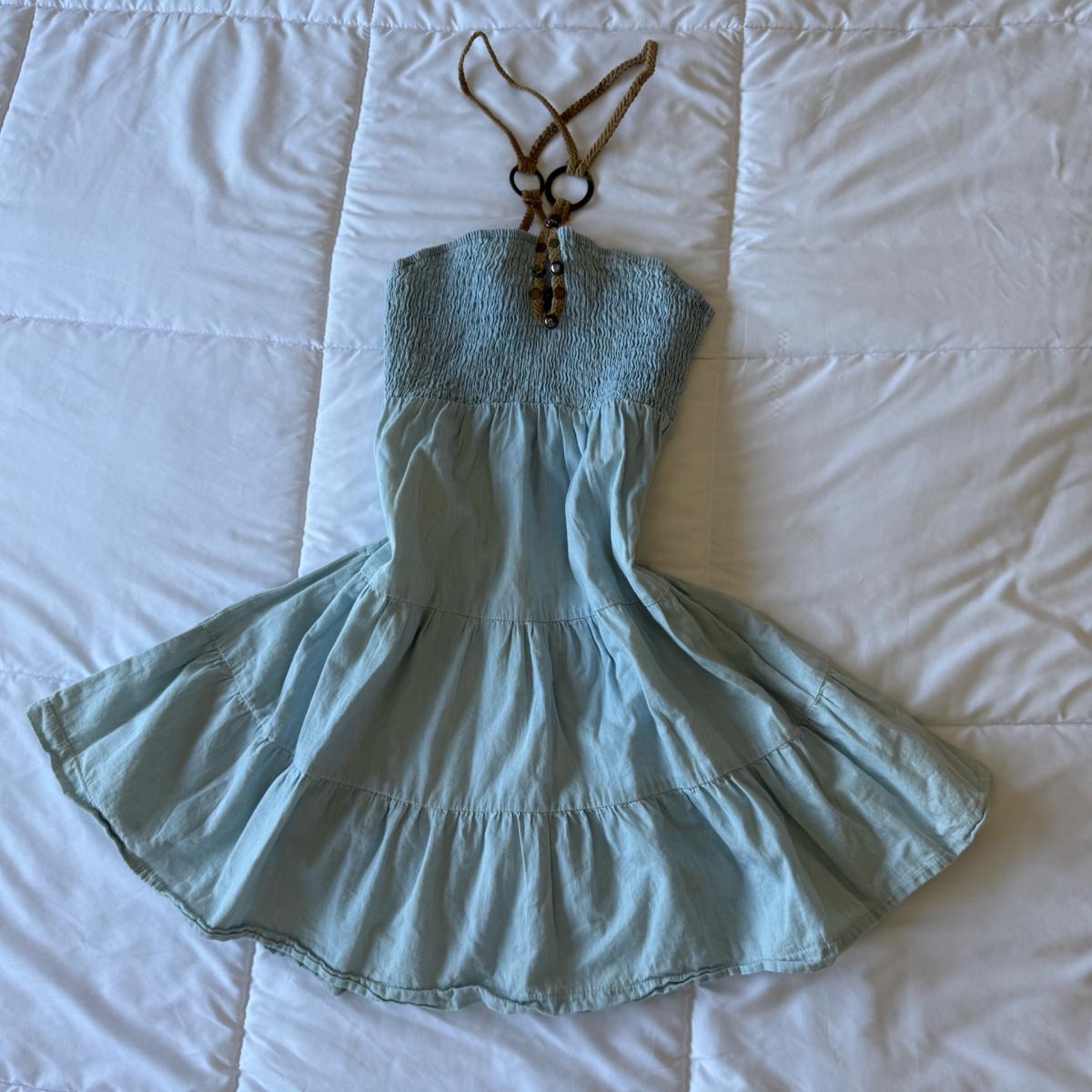 Mustard Seed Y2K Boho Seafoam Halter Mini Dress  Fairycore - Los Angeles, California - FleaMarketBay