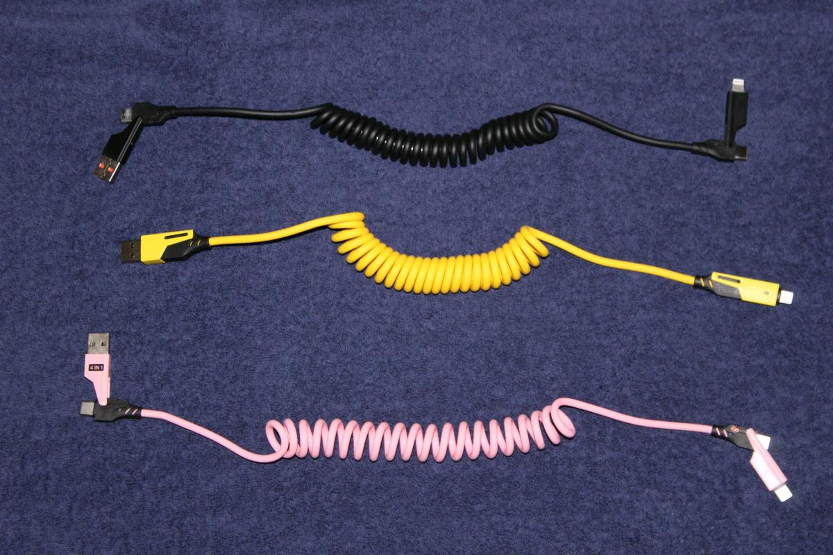 4in1 Fast Charging Coiled Cable USBC Lightning Car Charger 3 - Hidalgo, Texas - FleaMarketBay