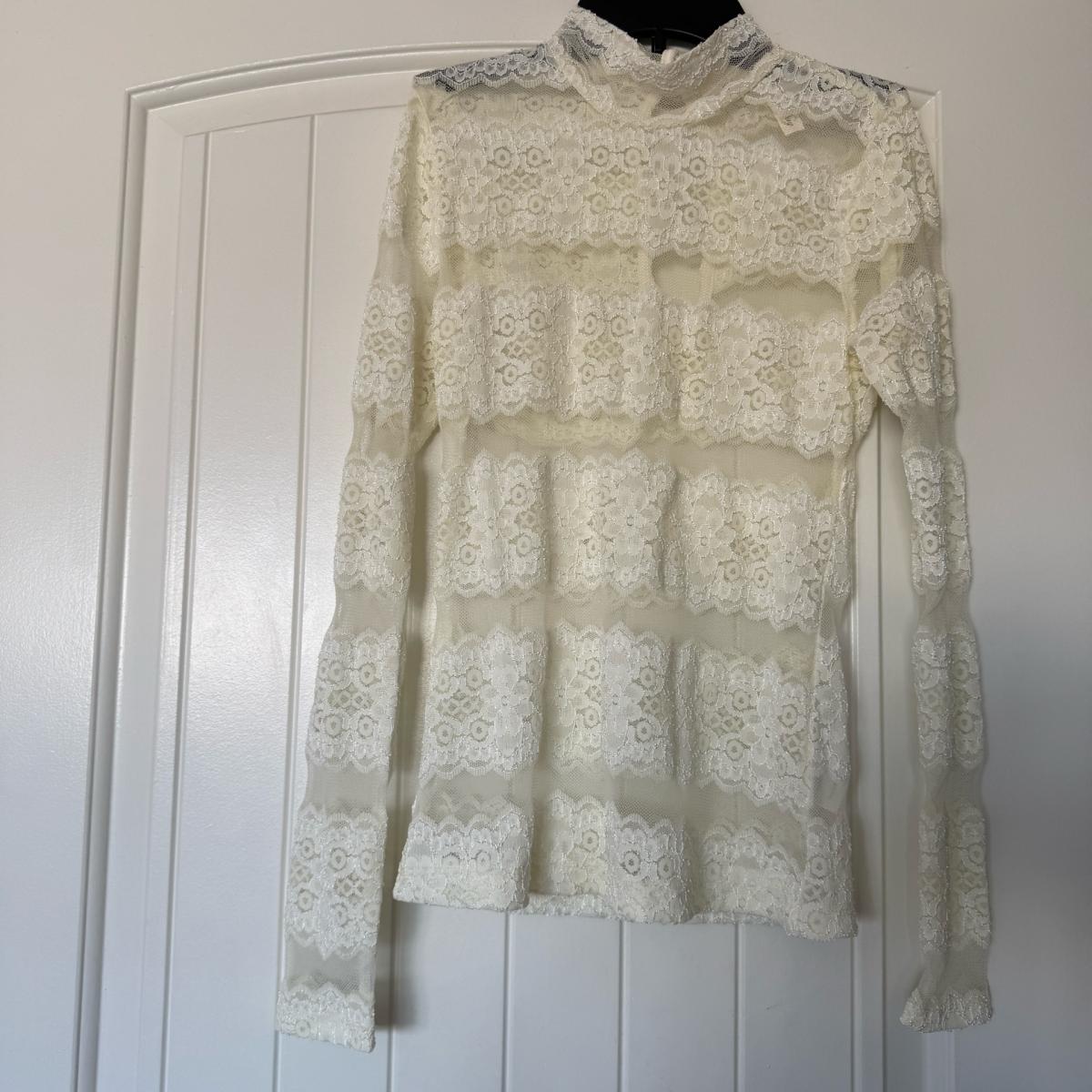 Romantic VintageInspired Ivory Lace HighNeck Blouse Sheet