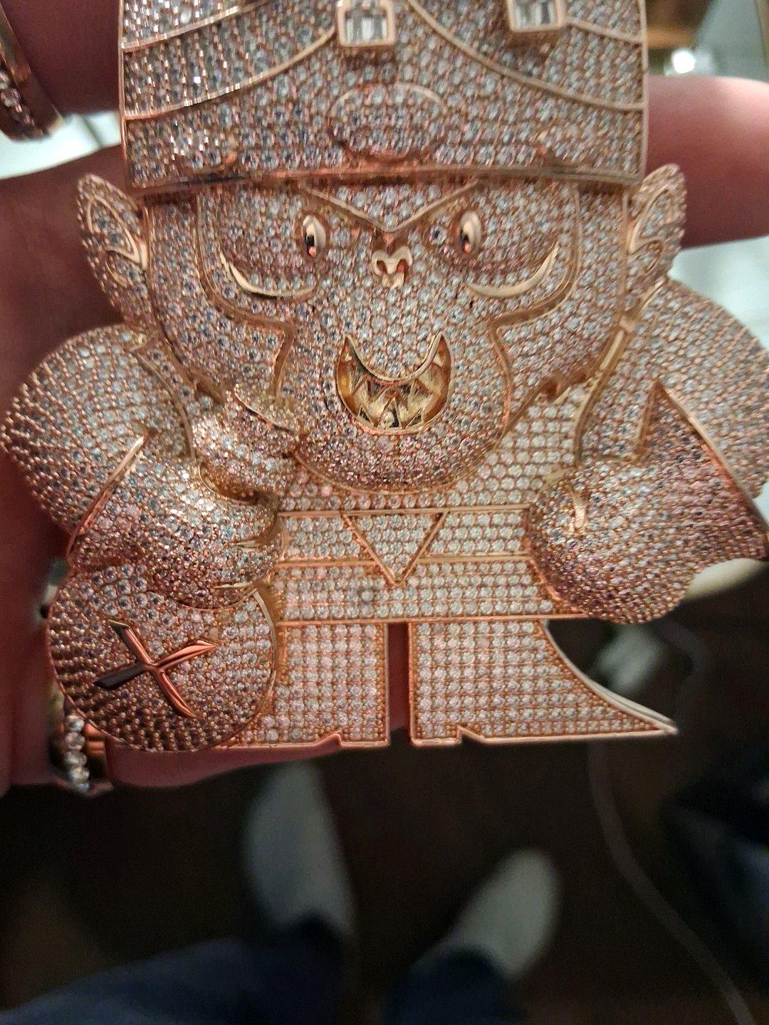 14k Rose Gold Vermeil over Sterling Silver Iced Out Pendant - Buffalo, New York - FleaMarketBay