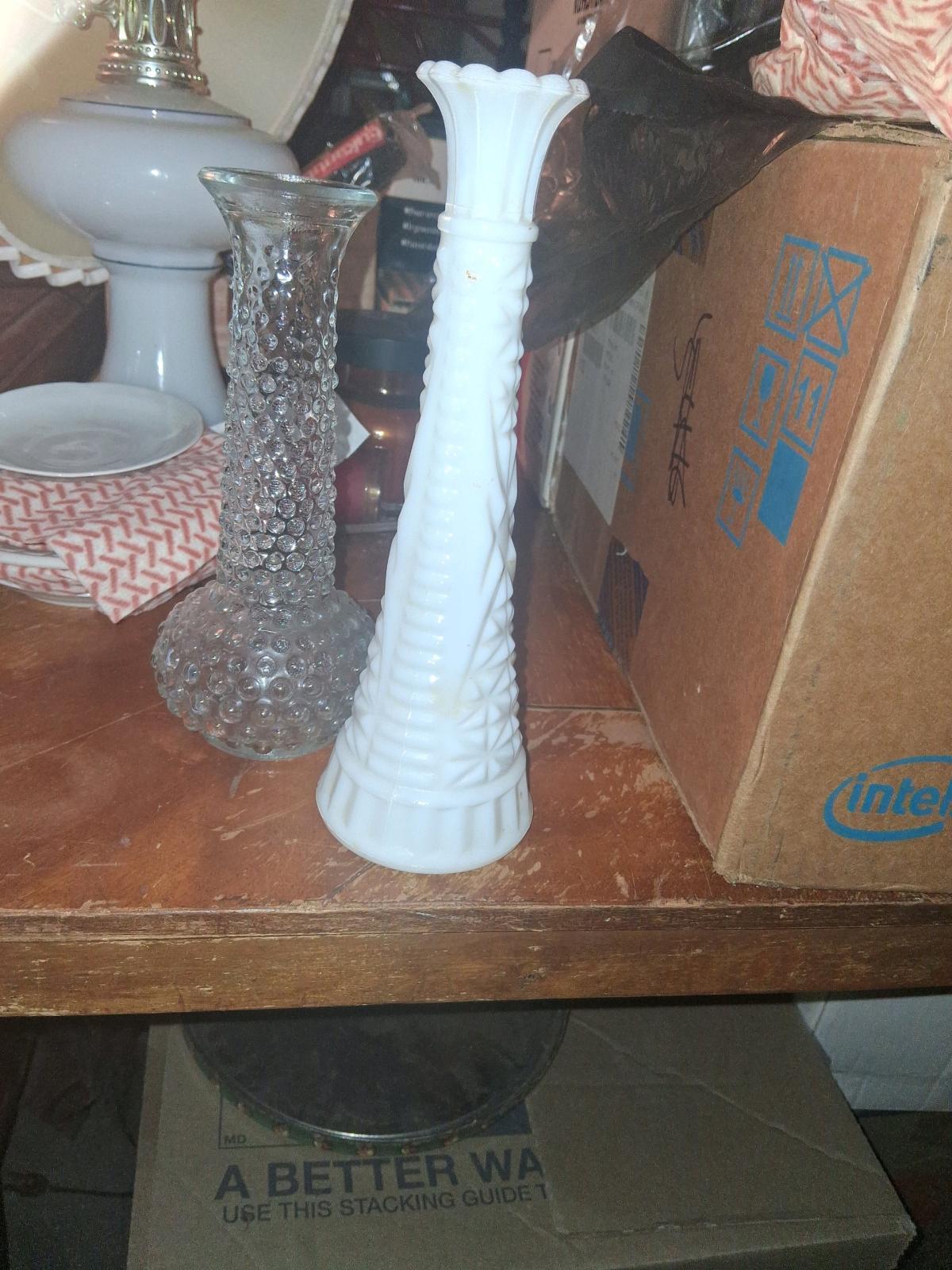 Vintage Glass Vases Set Clear Hobnail Milk Glass - Kansas City, Missouri - FleaMarketBay