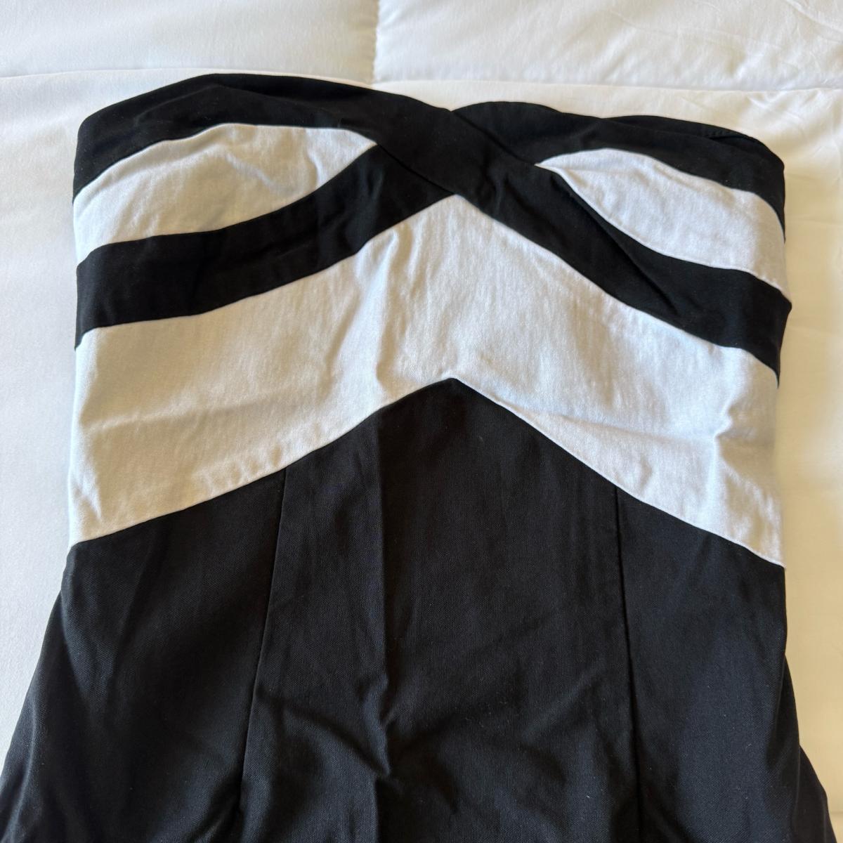 Black  White Strapless Geometric Cocktail Dress  Elegant Col - Los Angeles, California - FleaMarketBay