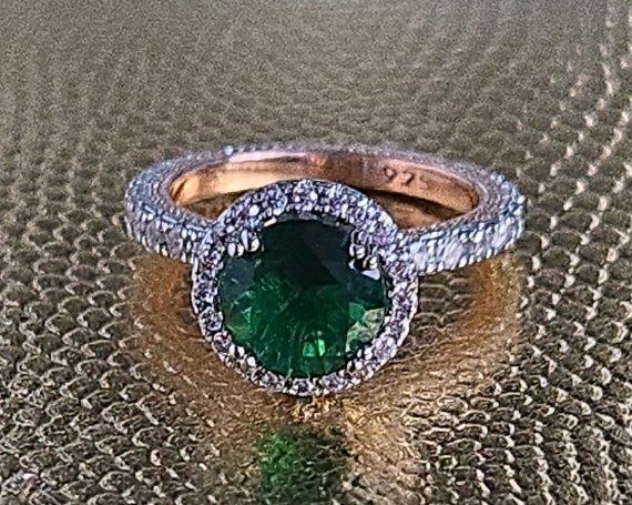 Sterling Silver  Rose Gold Emerald CZ Halo Ring - Huntsville, Alabama