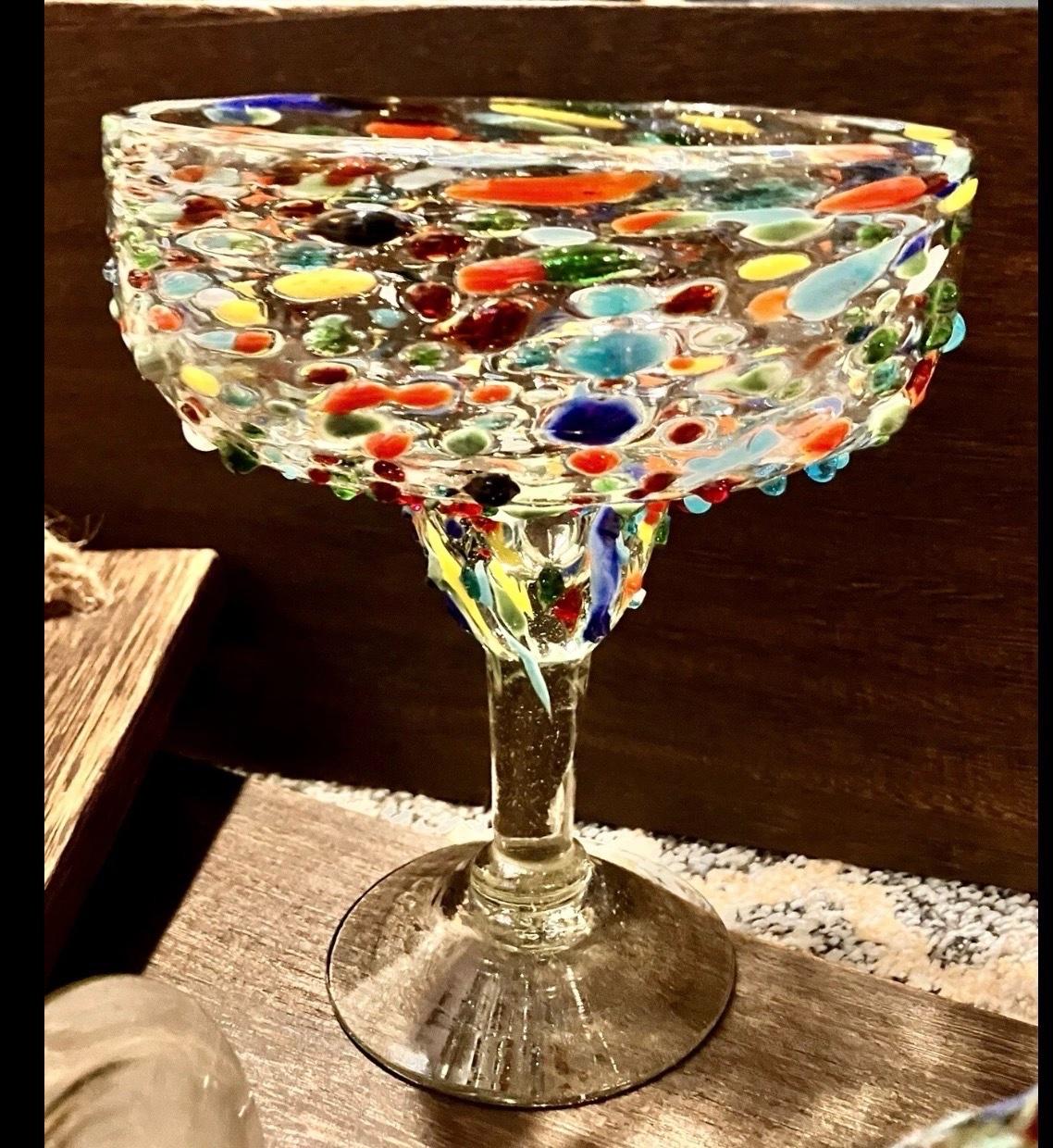 Mexican Hand Blown Margarita Glasses Confetti Set of 2