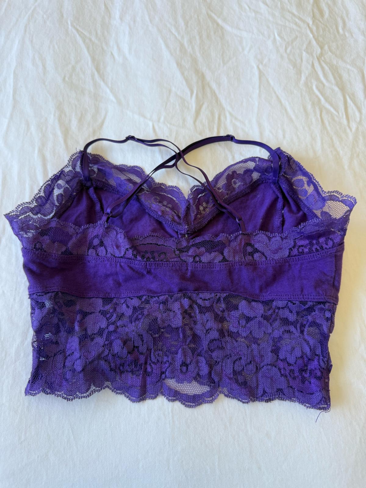 Romantic Violet Lace Bralette Crop Top  Silky Satin  Floral - Los Angeles, California - FleaMarketBay