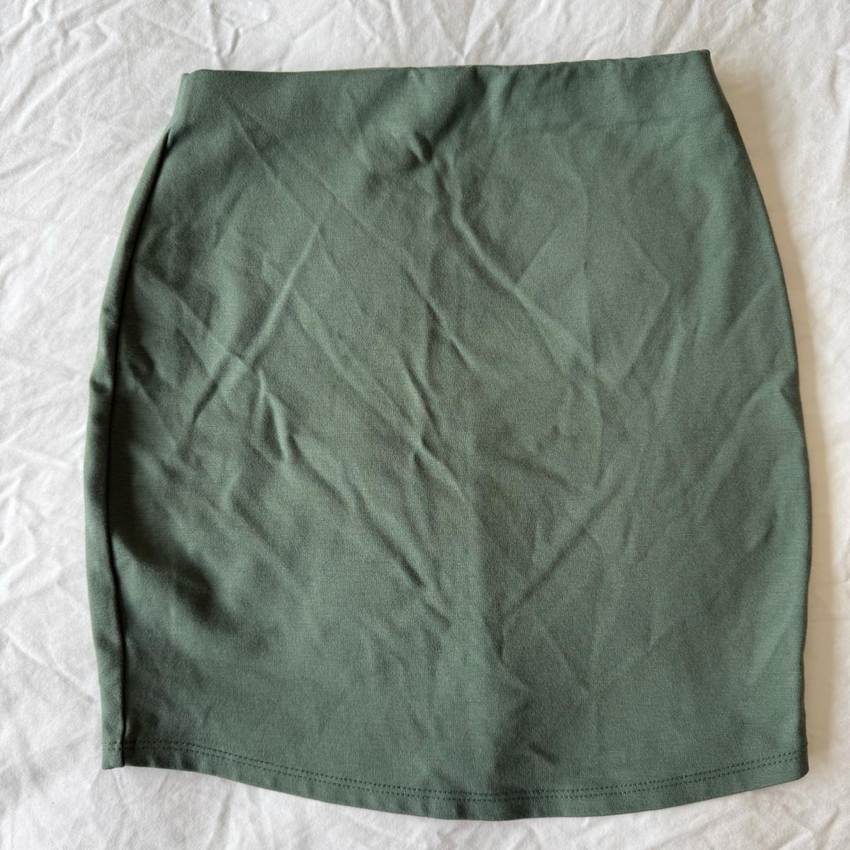 Sage Green Mini Skirt  Y2K Aesthetic  Side Slit Bodycon - Los Angeles, California - FleaMarketBay