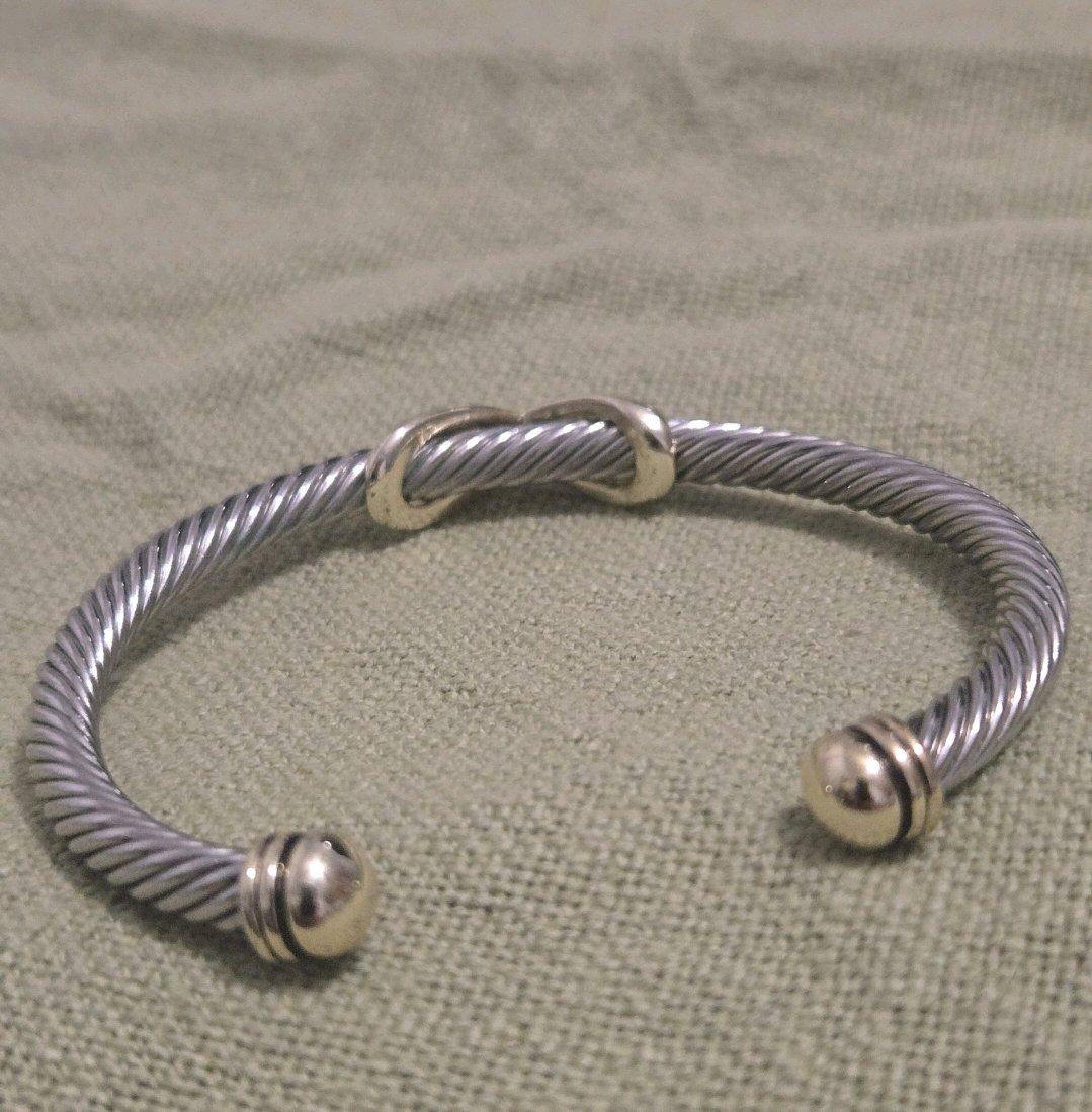 Sterling Silver Cable Cuff Bracelet with Gold Tone Accent - Adamsville, Alabama - FleaMarketBay
