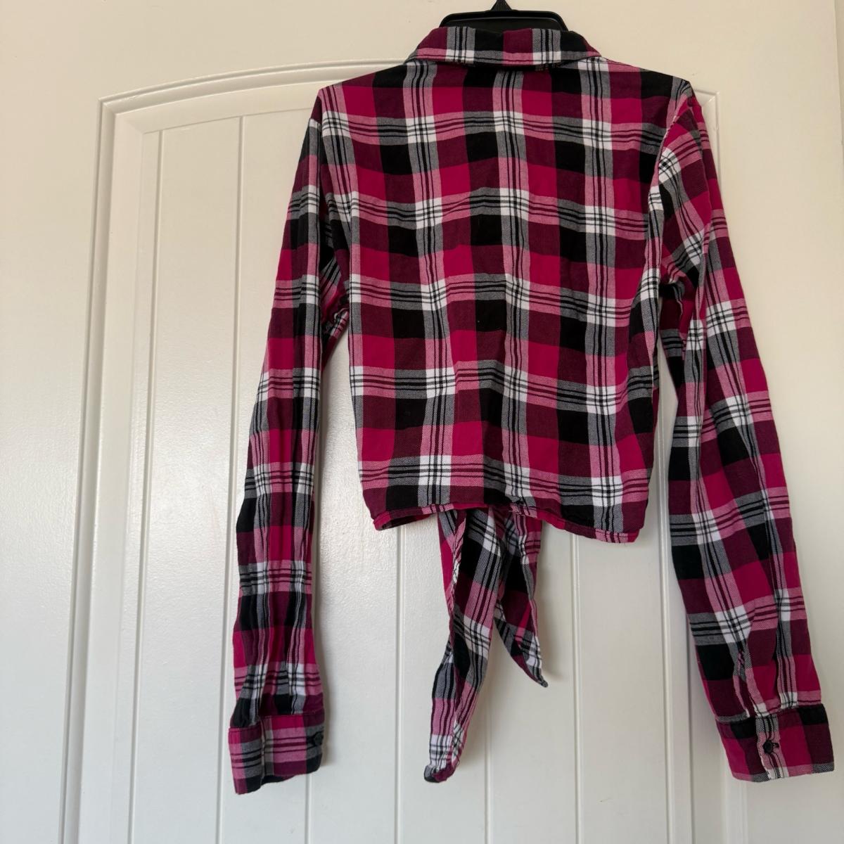 Papaya Pink Plaid TieFront Flannel Crop Shirt  Soft Grunge Y - Los Angeles, California - FleaMarketBay