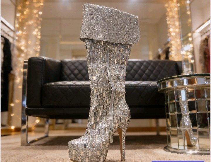 high heeled studded silver boots - South Holland, Illinois - FleaMarketBay