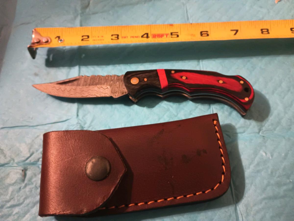 hand forged buck pocket knife with custom leather sheath - Staunton, Virginia - FleaMarketBay