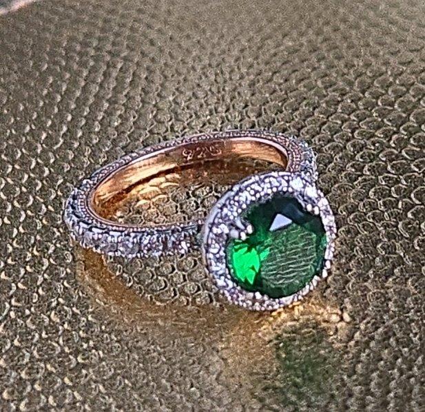 Sterling Silver  Rose Gold Emerald CZ Halo Ring - Huntsville, Alabama - FleaMarketBay