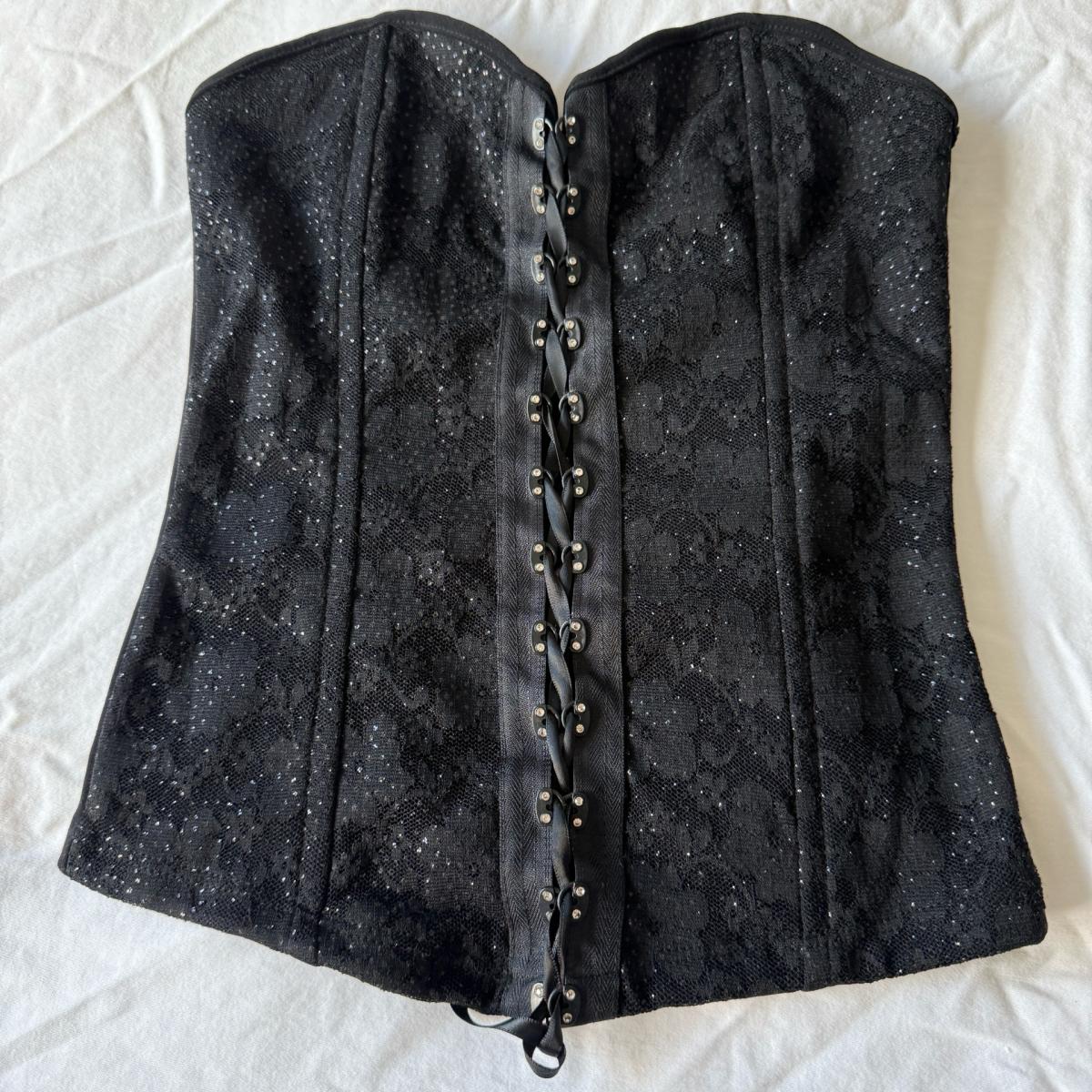 Black Lace Strapless Corset Bustier Top Boned Front Hook Clo - Los Angeles, California - FleaMarketBay