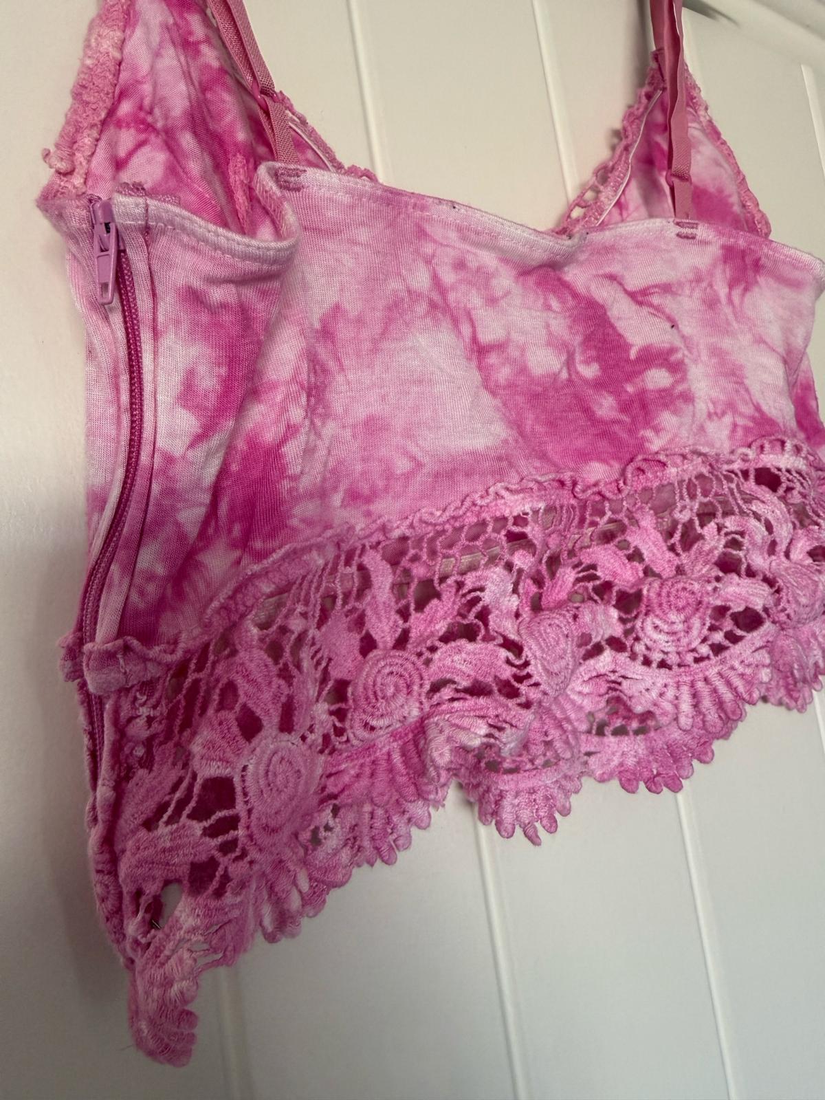 Pink TieDye Lace Bralette Crop Top  Boho Festival Style Cami - Los Angeles, California - FleaMarketBay