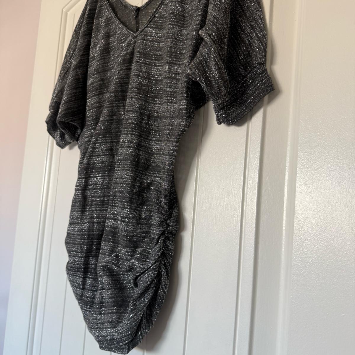 Y2K Charcoal Shimmer Ruched Tunic Top  Draped Metallic - Los Angeles, California - FleaMarketBay