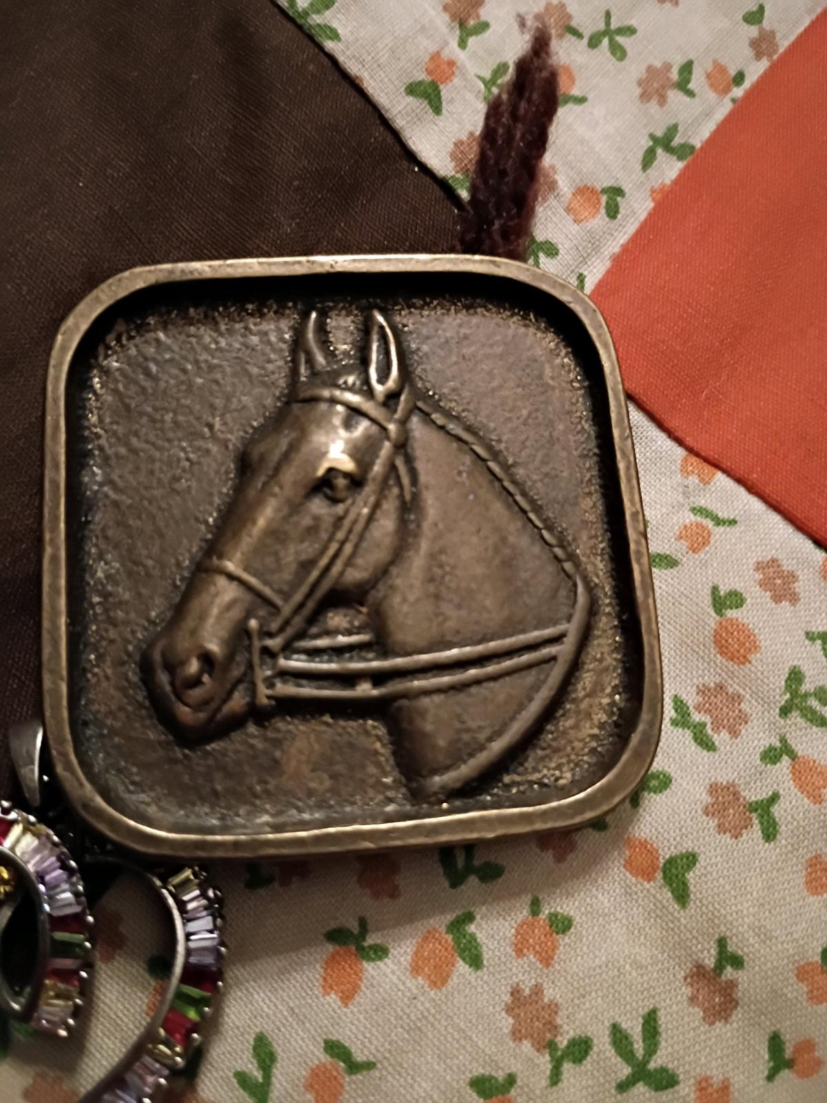 vintage brass horse belt buckle