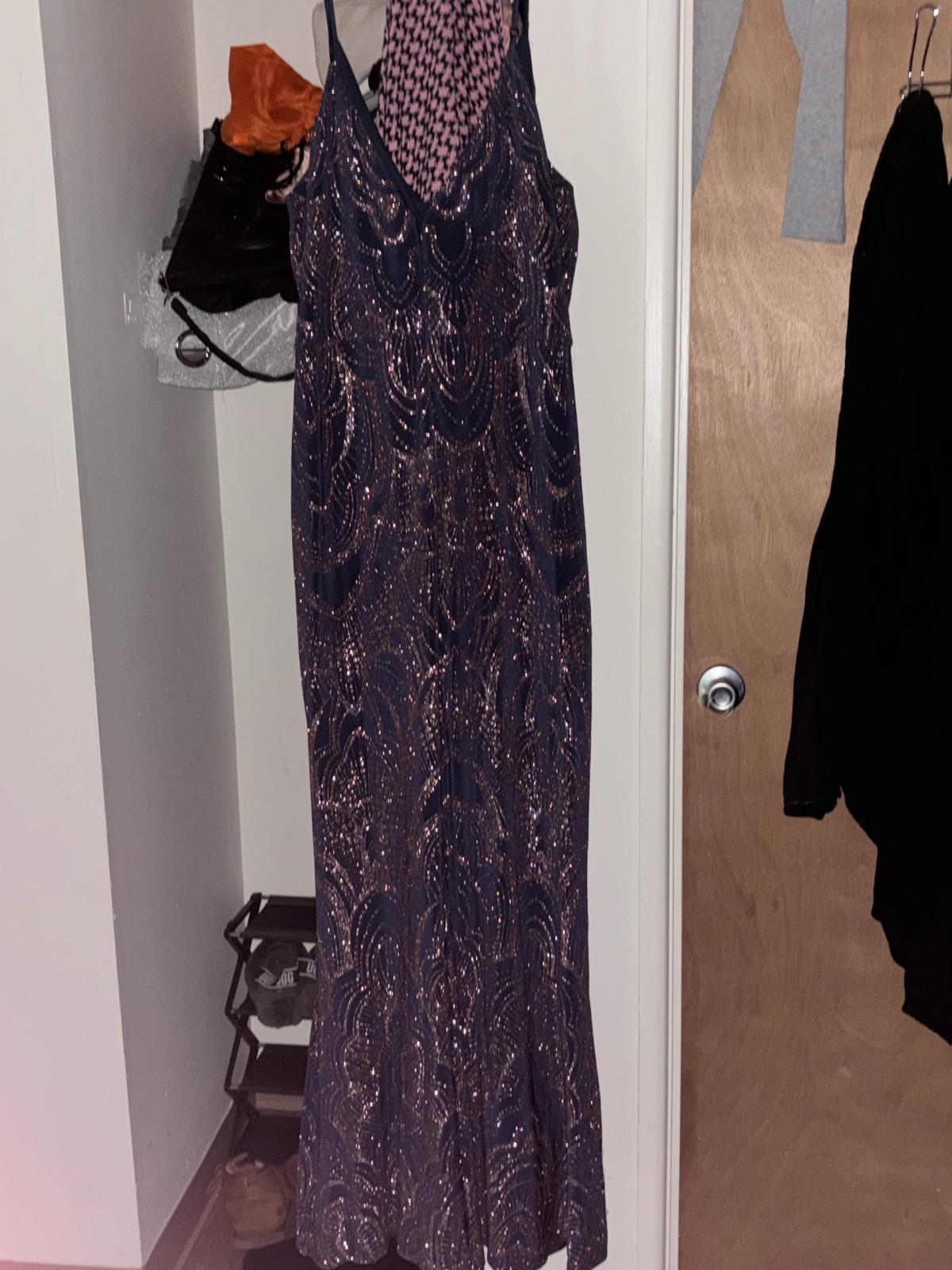 Navy blue and rose gold sequin prom dress plus size 20 Floor
