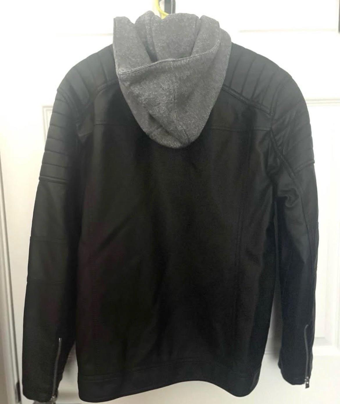 MENS HOODED FAUX LEATHER JACKET - Norwood, Massachusetts - FleaMarketBay