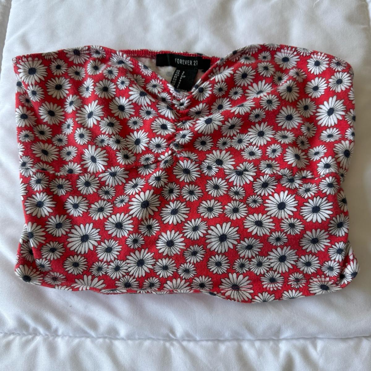 Y2K Daisy Dream Strapless Bandeau Top Red Floral Forever 21 - Los Angeles, California - FleaMarketBay