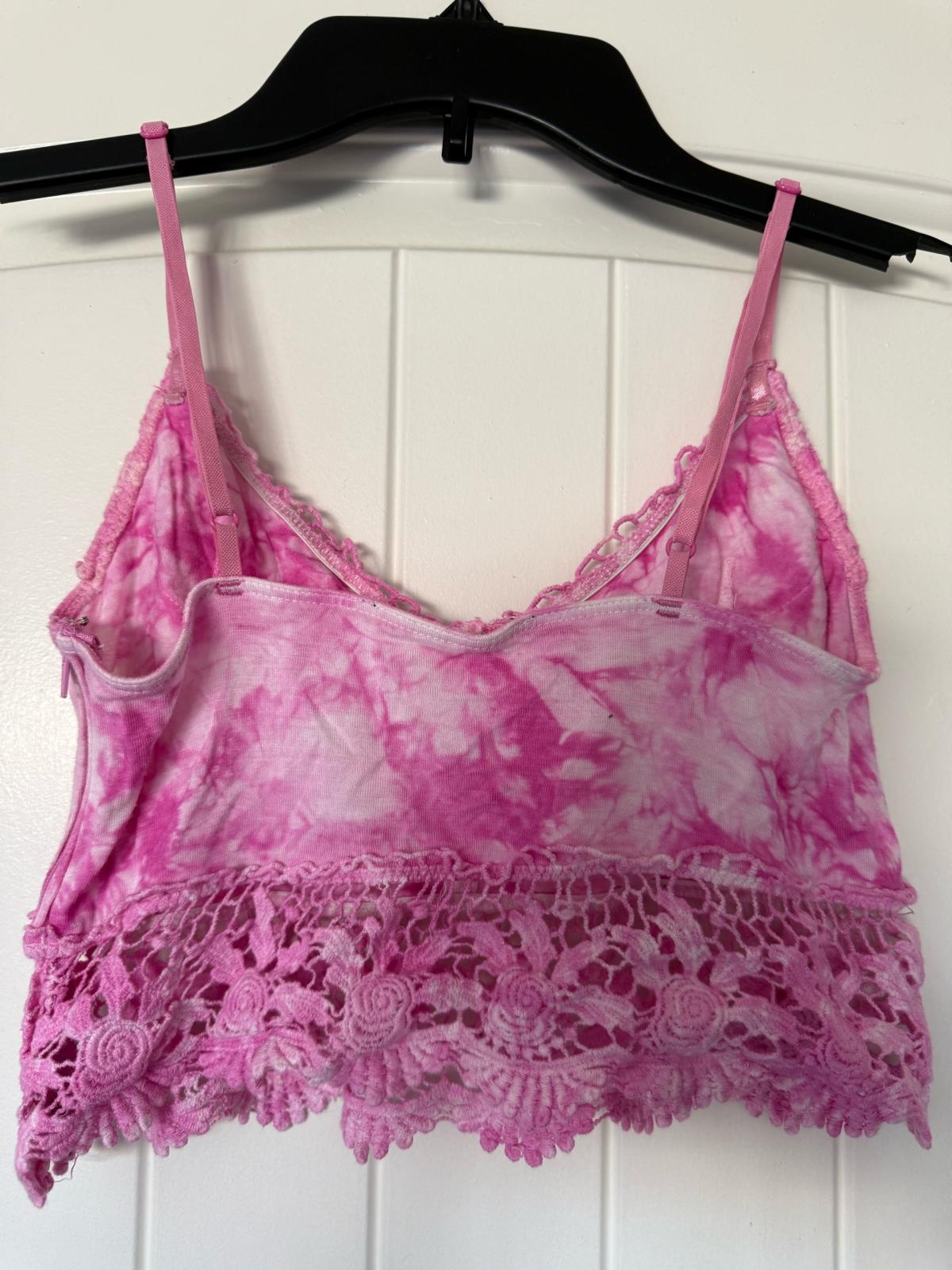 Pink TieDye Lace Bralette Crop Top  Boho Festival Style Cami - Los Angeles, California - FleaMarketBay