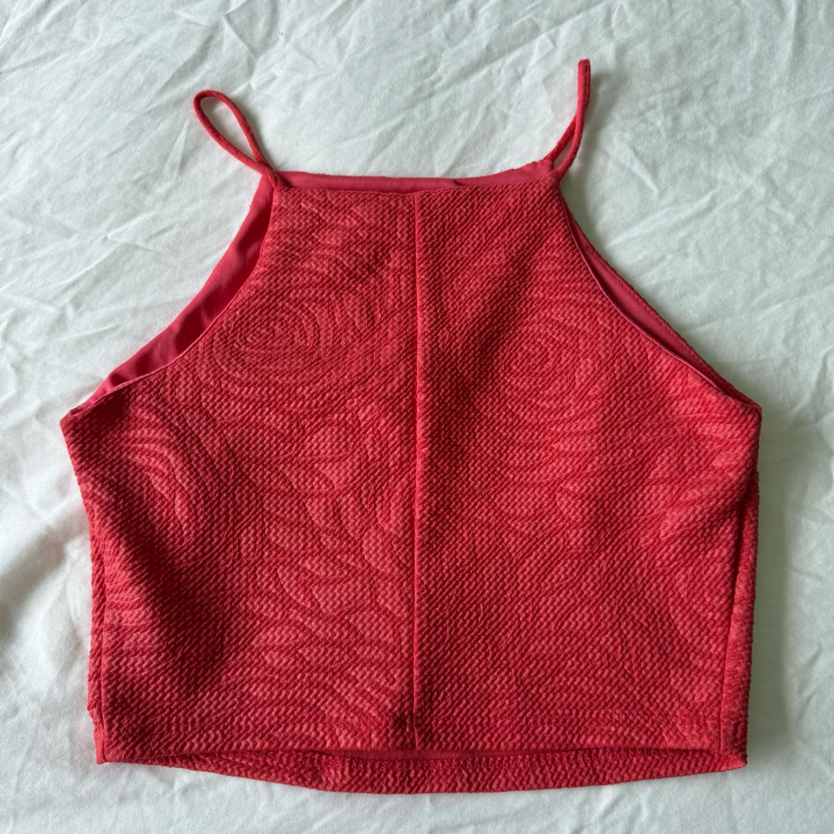 Coral Textured Floral Halter Crop Top  Y2K Coquette Summer - Los Angeles, California - FleaMarketBay