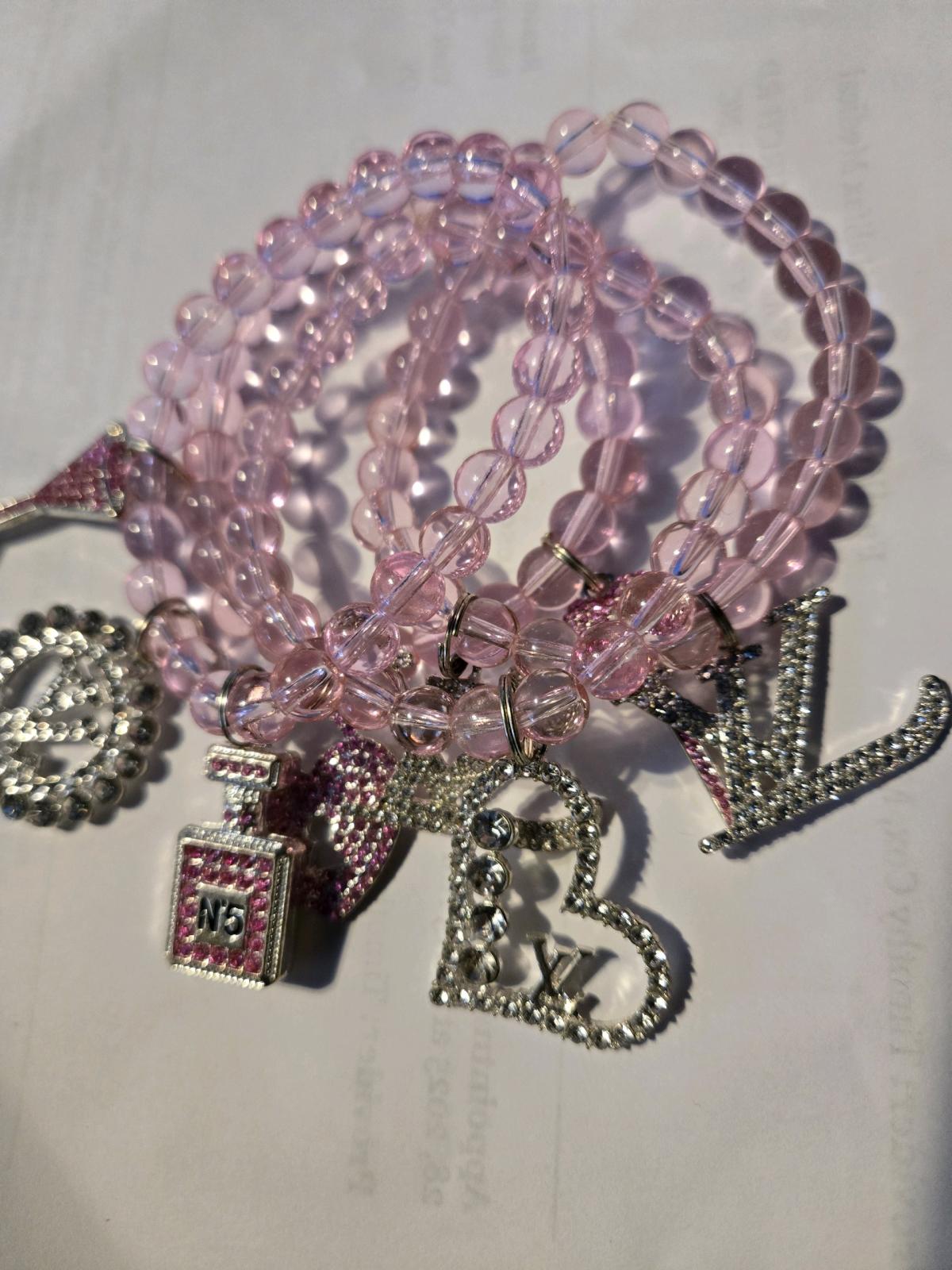 Pink Beaded Charm Bracelet set - Garysburg, North Carolina - FleaMarketBay