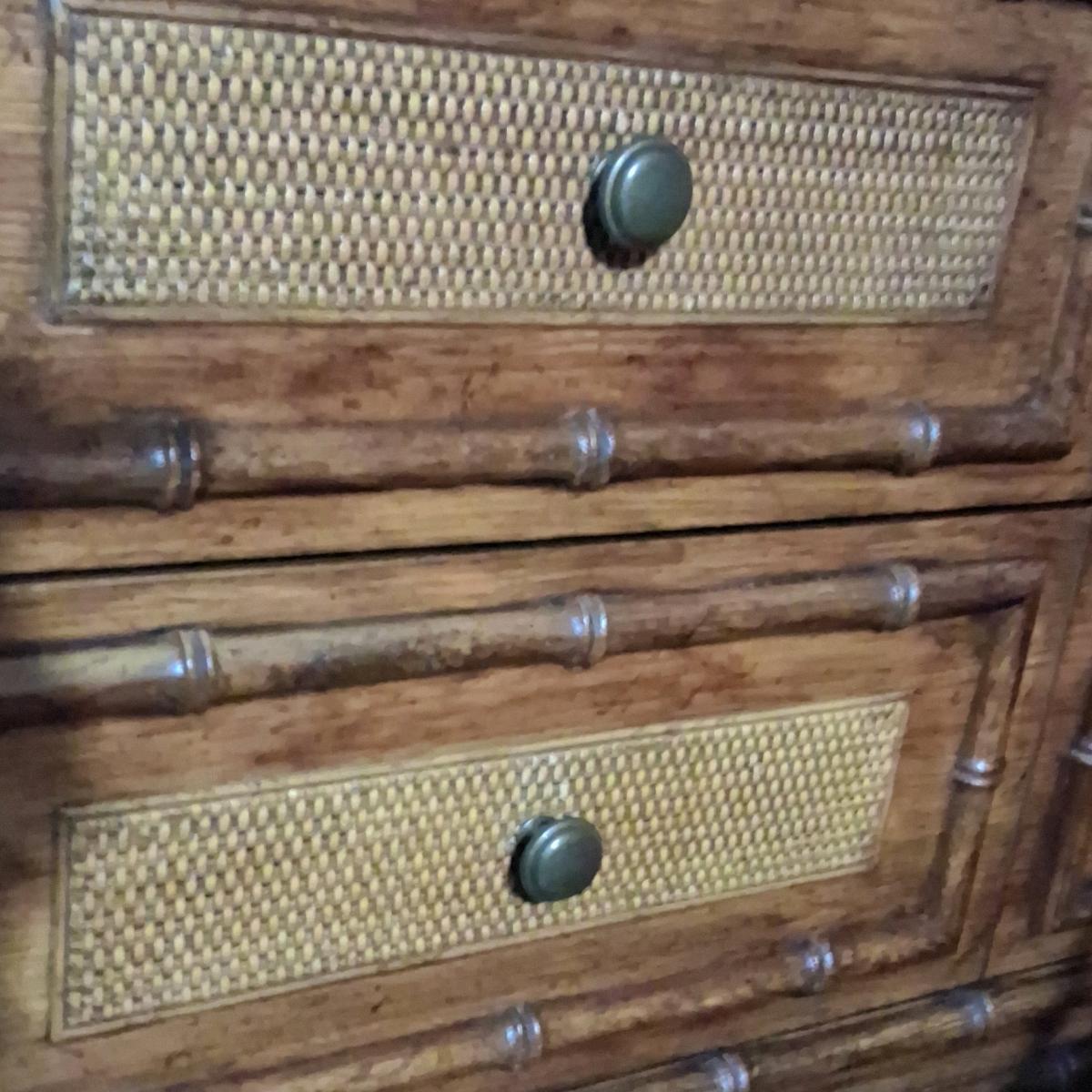 vintage Faux bamboo with rattan 5 drawer dresser - Herrin, Illinois - FleaMarketBay