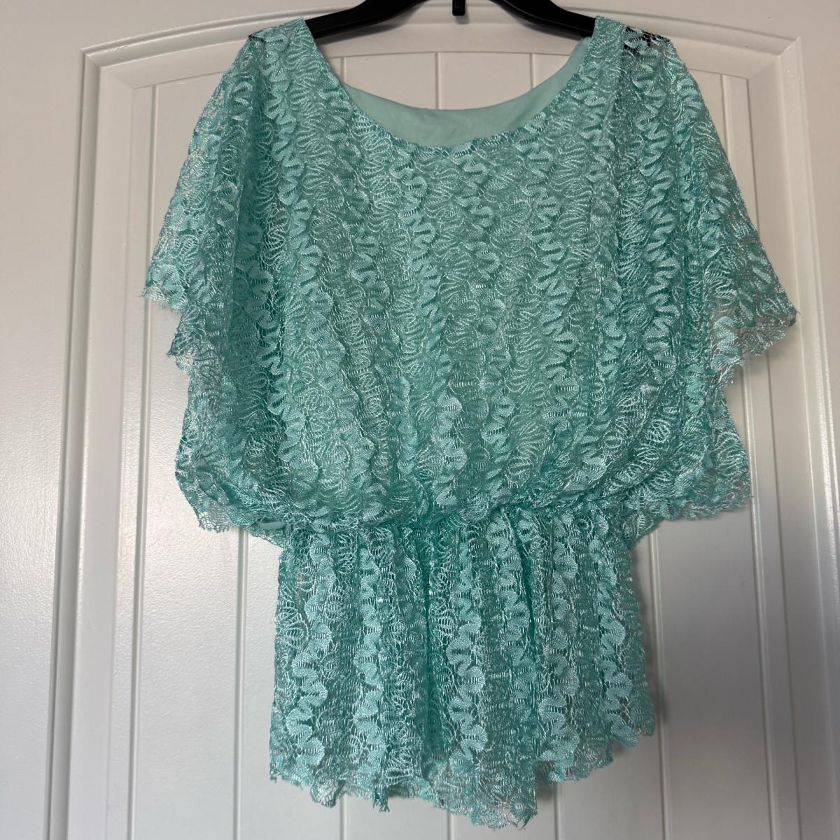 Mint Green Fairycore Lace Peplum Blouse  Cottagecore Ruffle
