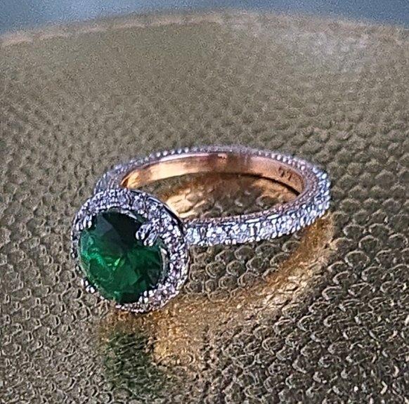 Sterling Silver  Rose Gold Emerald CZ Halo Ring - Huntsville, Alabama - FleaMarketBay